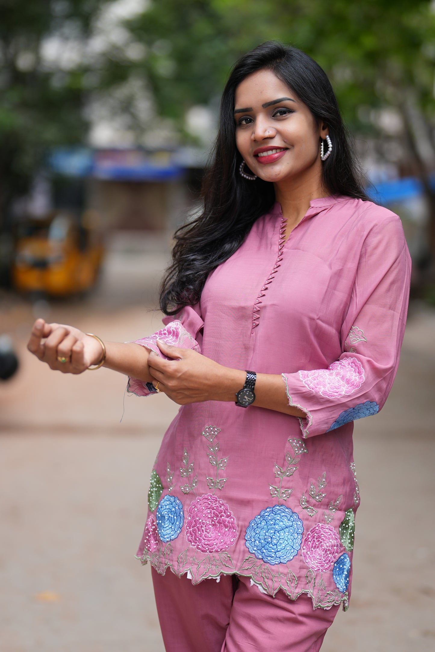 Light Maroon Color Designer Wear Mul Chanderi Cord Set
