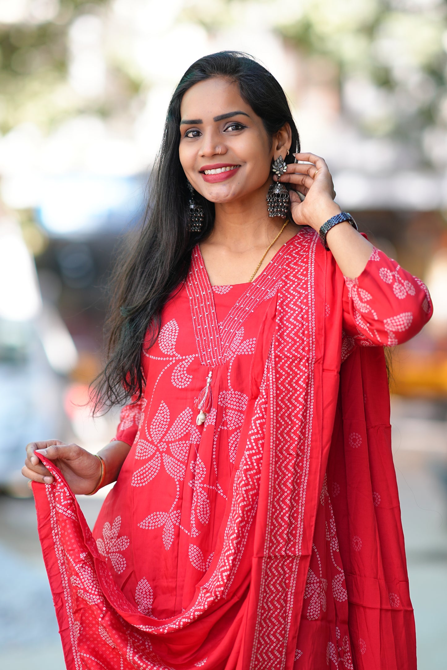 Red Color Pure Viscose Fabric Anarkali 3 Piece Set