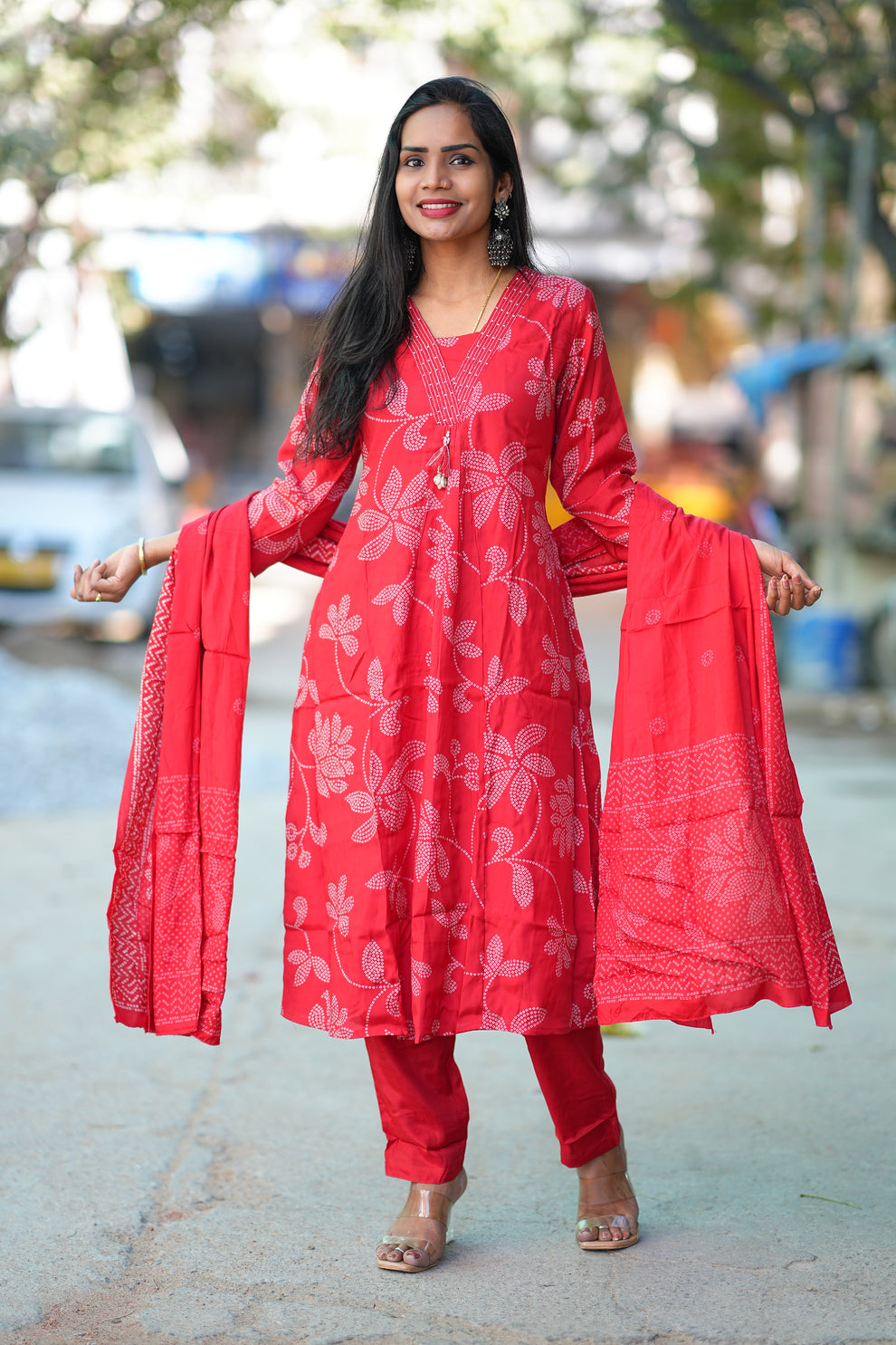 Red Color Pure Viscose Fabric Anarkali 3 Piece Set – SrivalliCollection