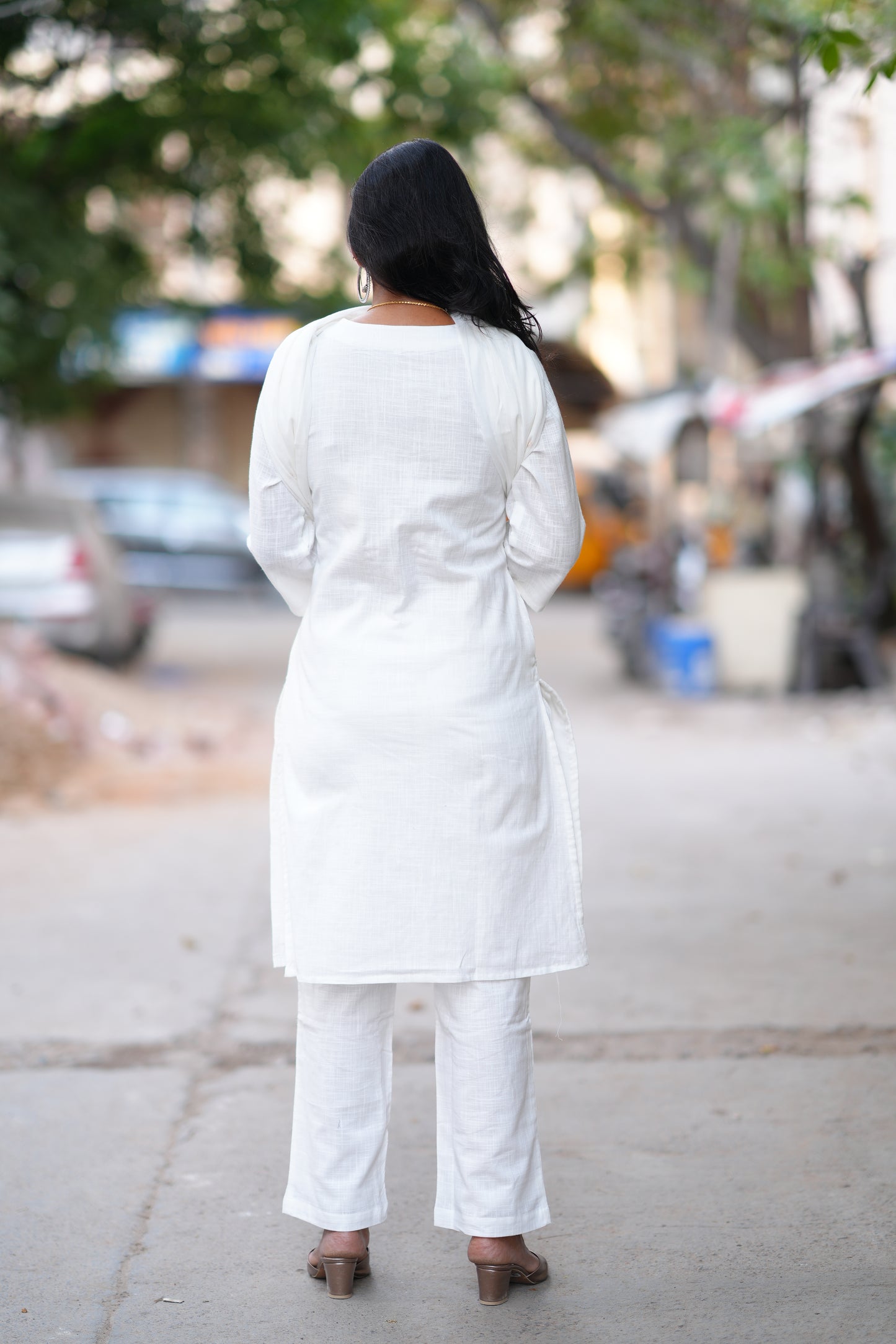 White Color Slub Cotton 3 Piece Set With Embroidery Work and Complete Lining