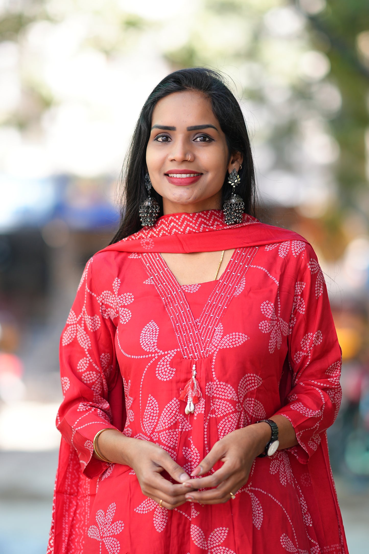 Red Color Pure Viscose Fabric Anarkali 3 Piece Set