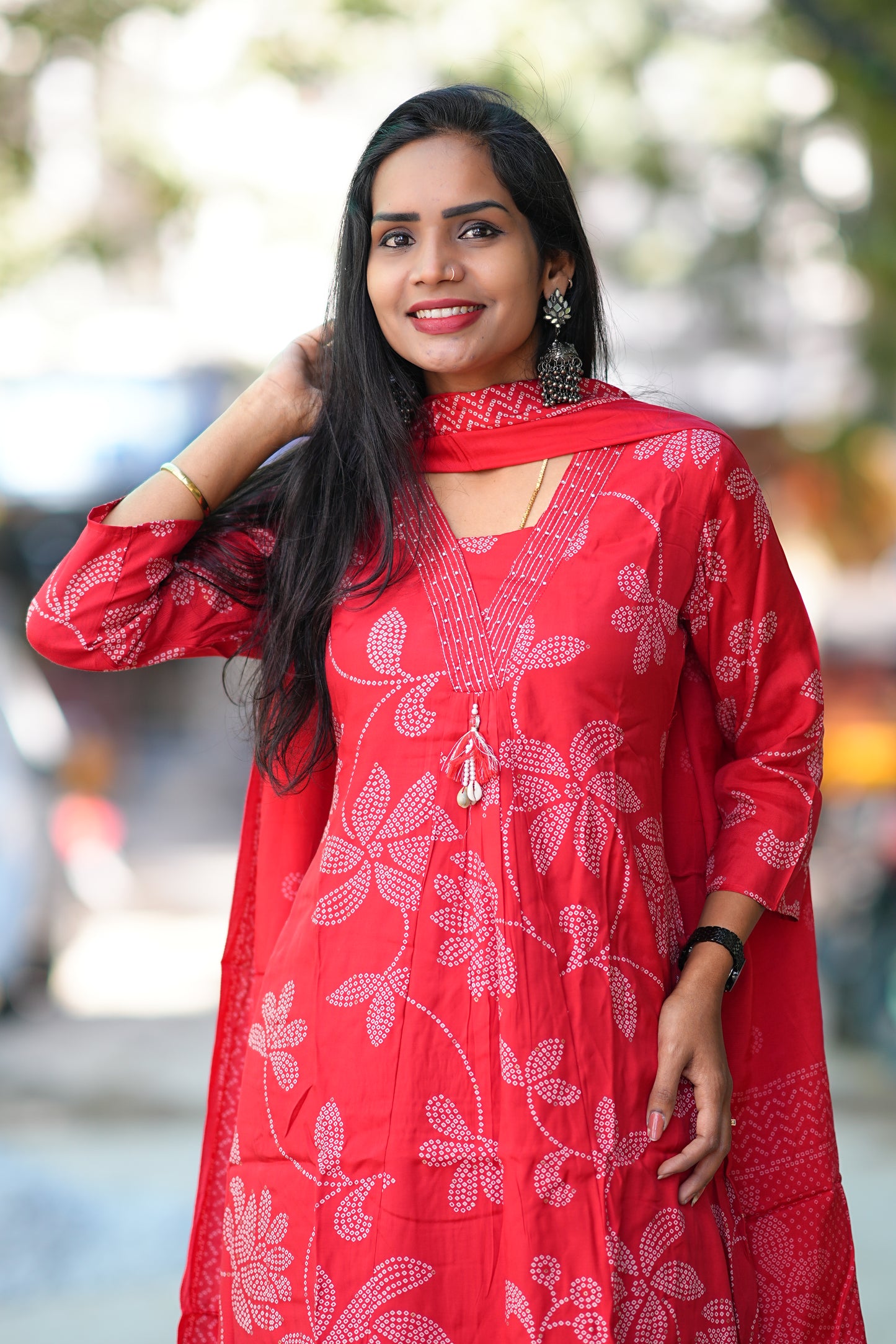 Red Color Pure Viscose Fabric Anarkali 3 Piece Set