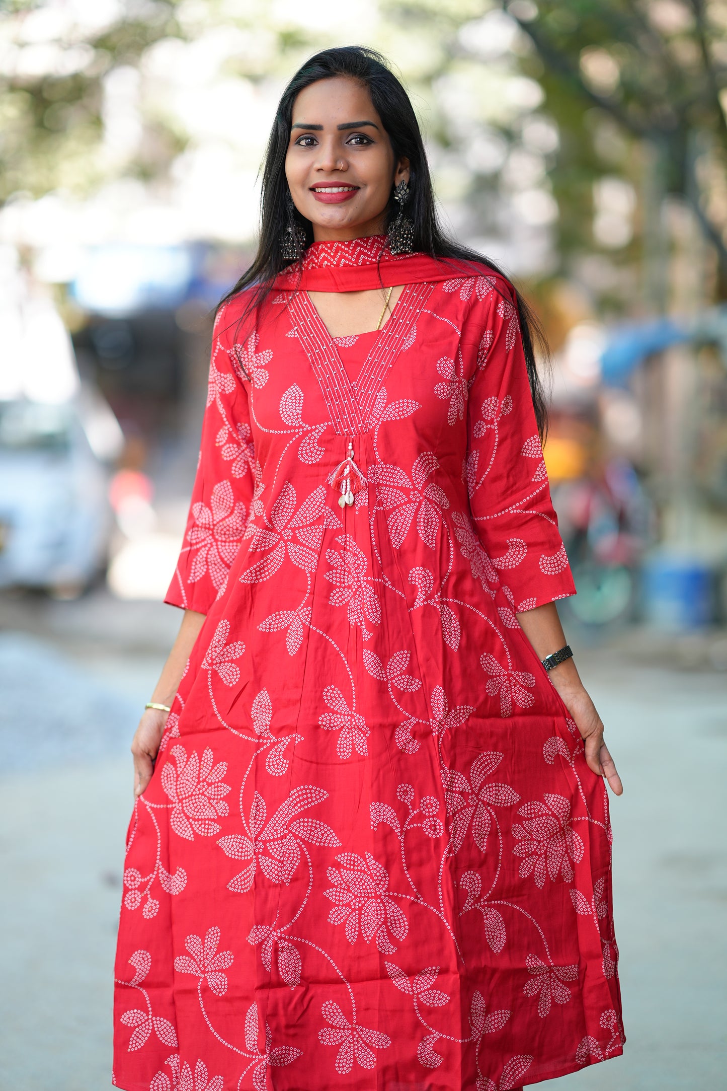 Red Color Pure Viscose Fabric Anarkali 3 Piece Set