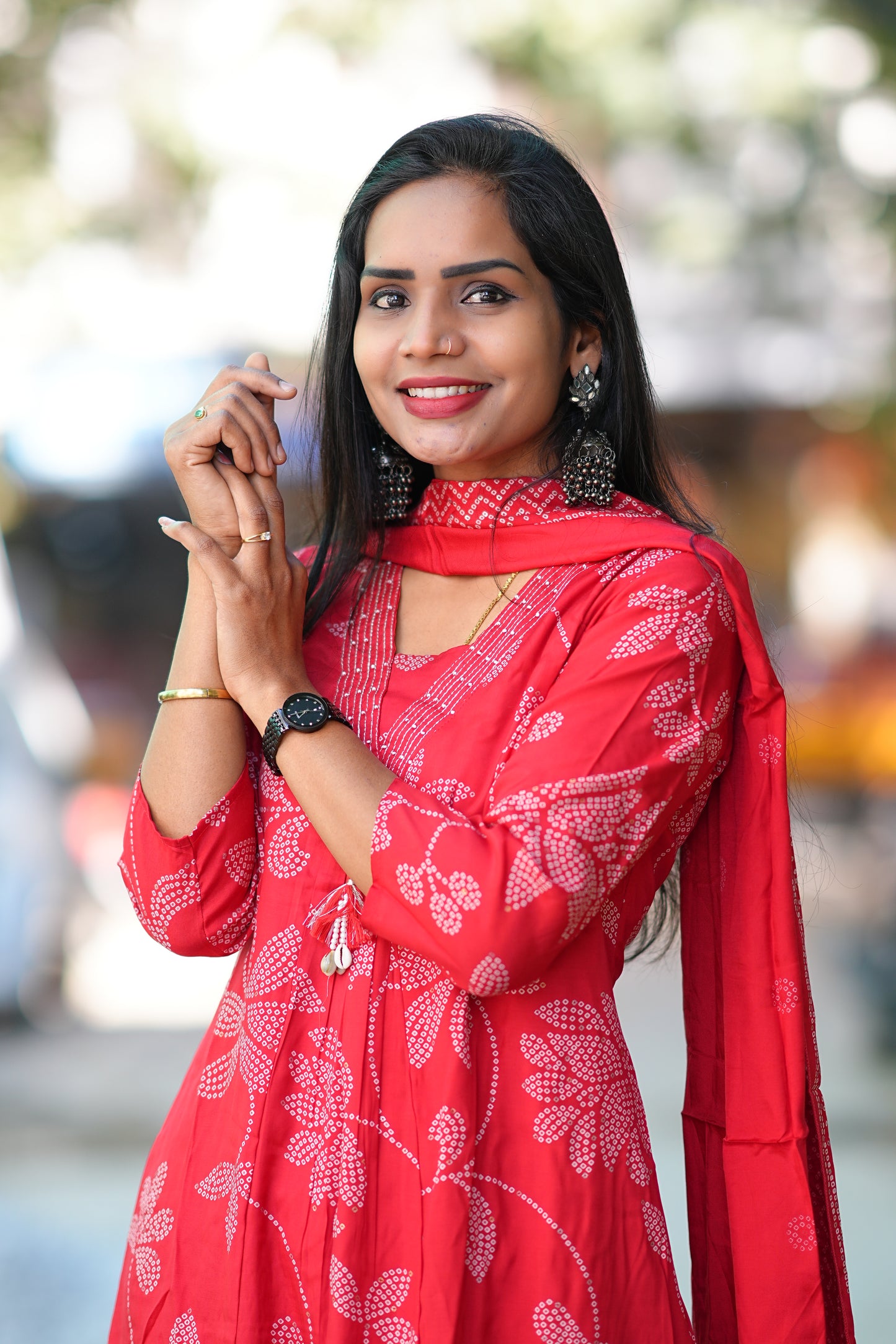 Red Color Pure Viscose Fabric Anarkali 3 Piece Set