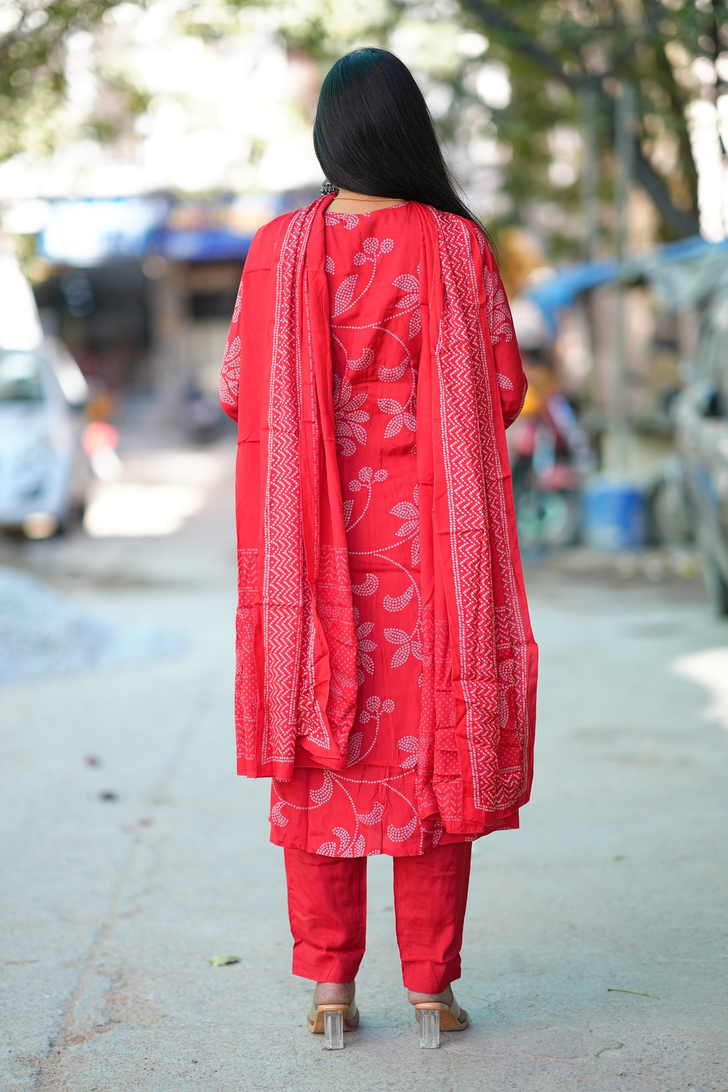 Red Color Pure Viscose Fabric Anarkali 3 Piece Set