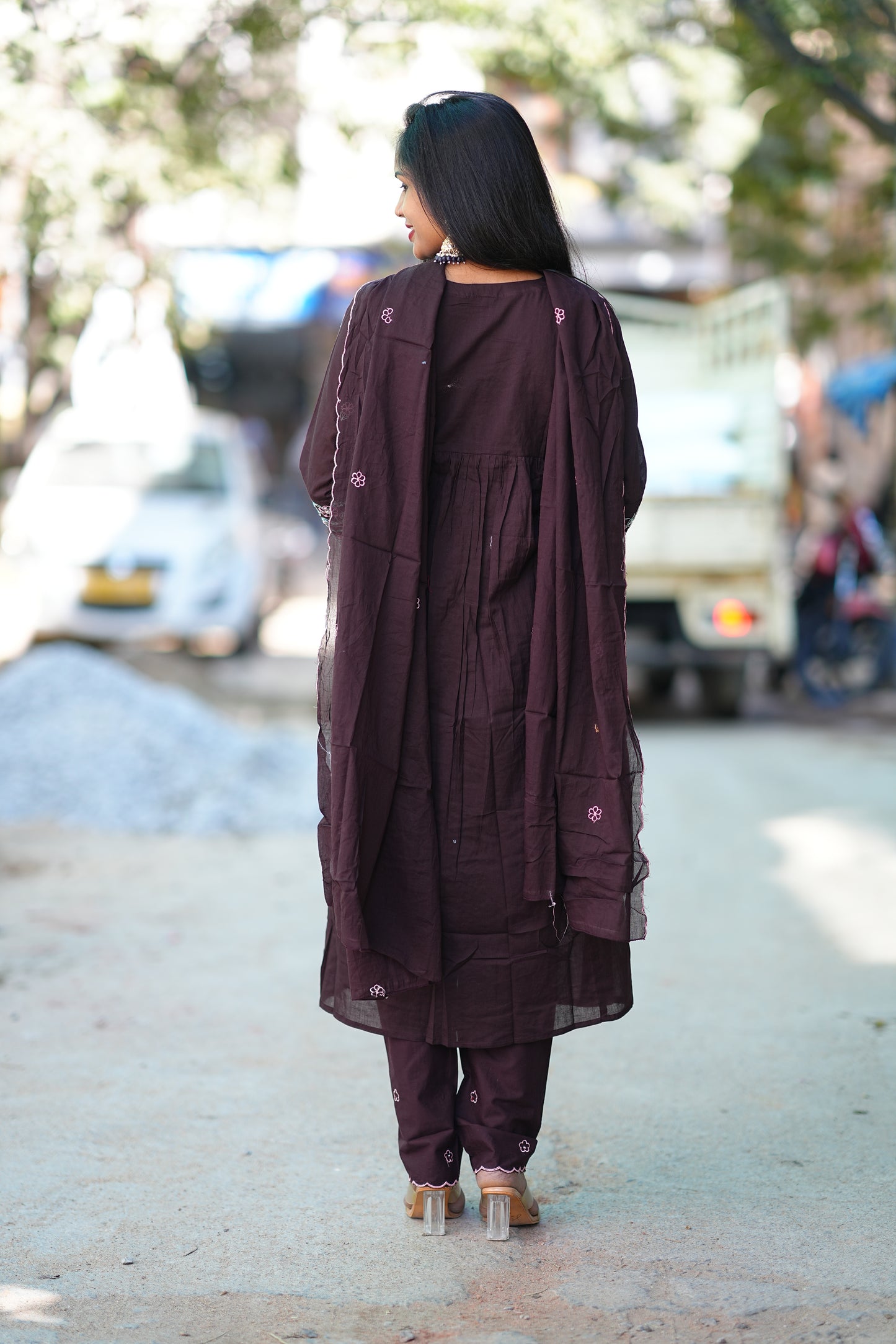 Coffee Brown Color Jaipur Cotton 3 Piece Set With Embroidery Work and complete Lining