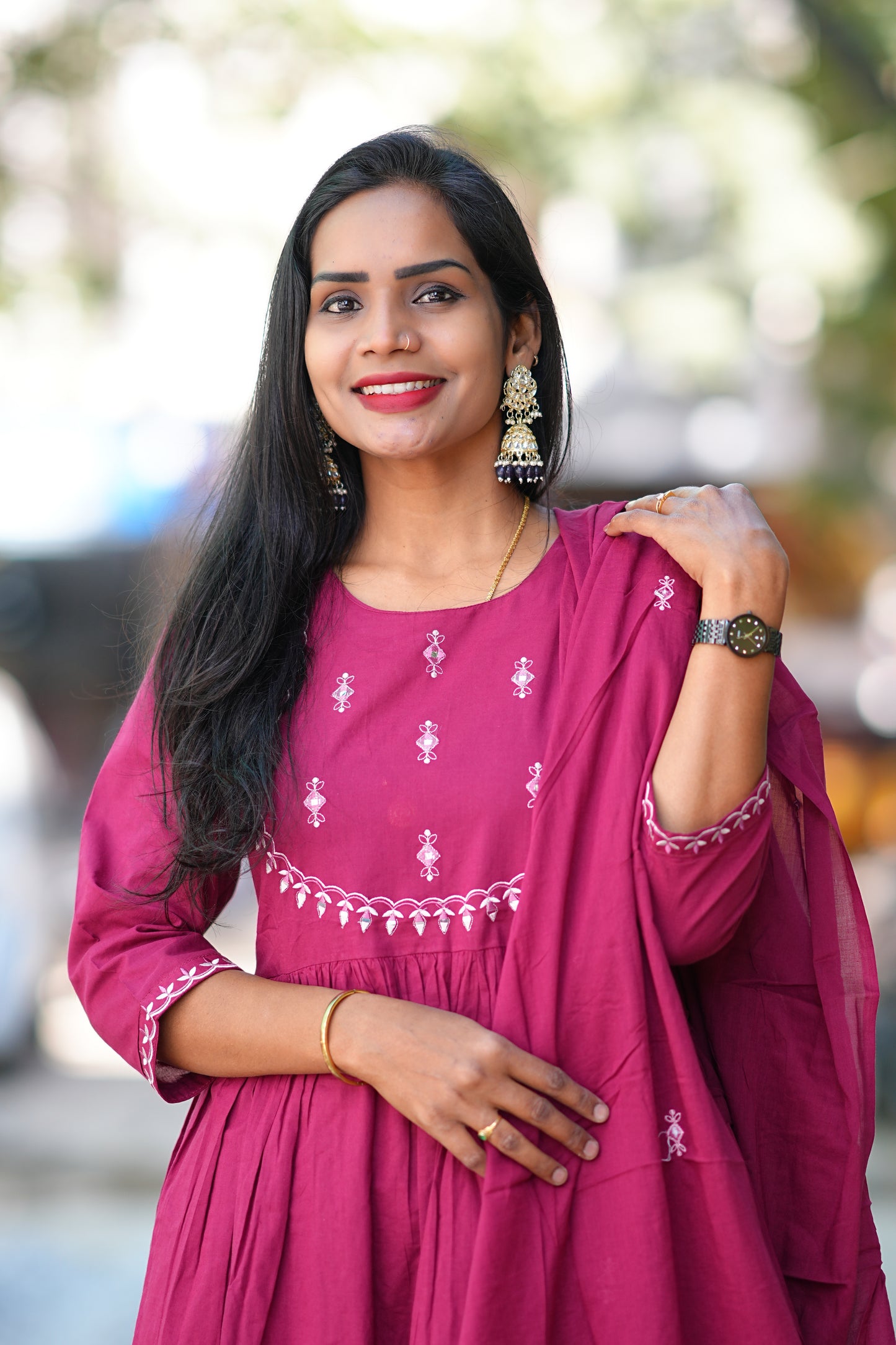 Pink Color Pure 92.5 thread Count Jaipur Cotton Anarkali 3 Piece Set