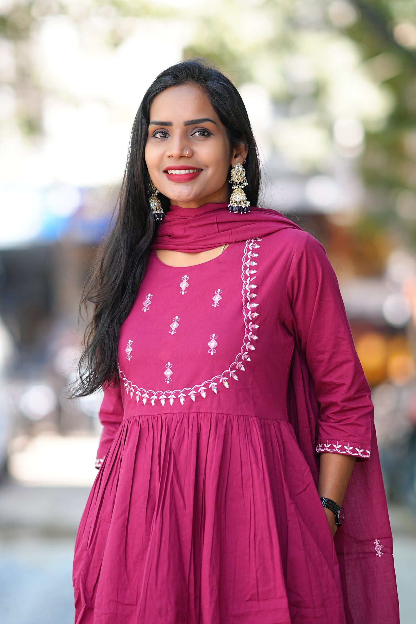 Pink Color Pure 92.5 thread Count Jaipur Cotton Anarkali 3 Piece Set