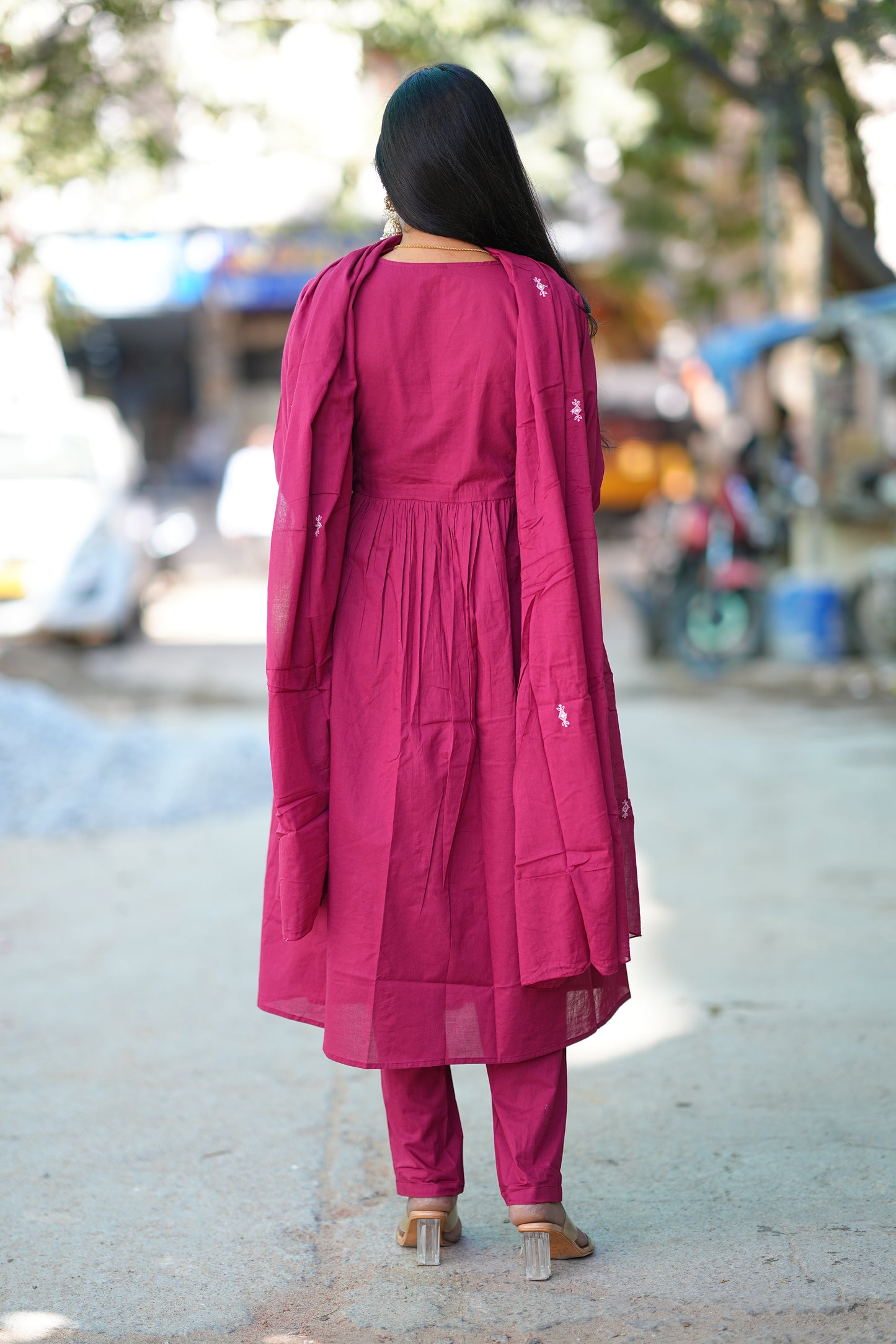 Pink Color Pure 92.5 thread Count Jaipur Cotton Anarkali 3 Piece Set