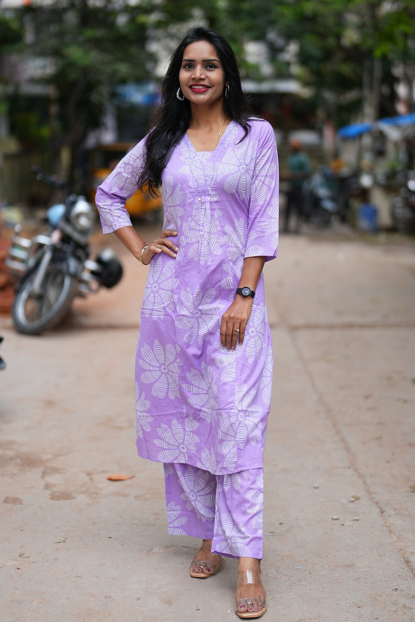 Lavender Color Office Wear Cordset