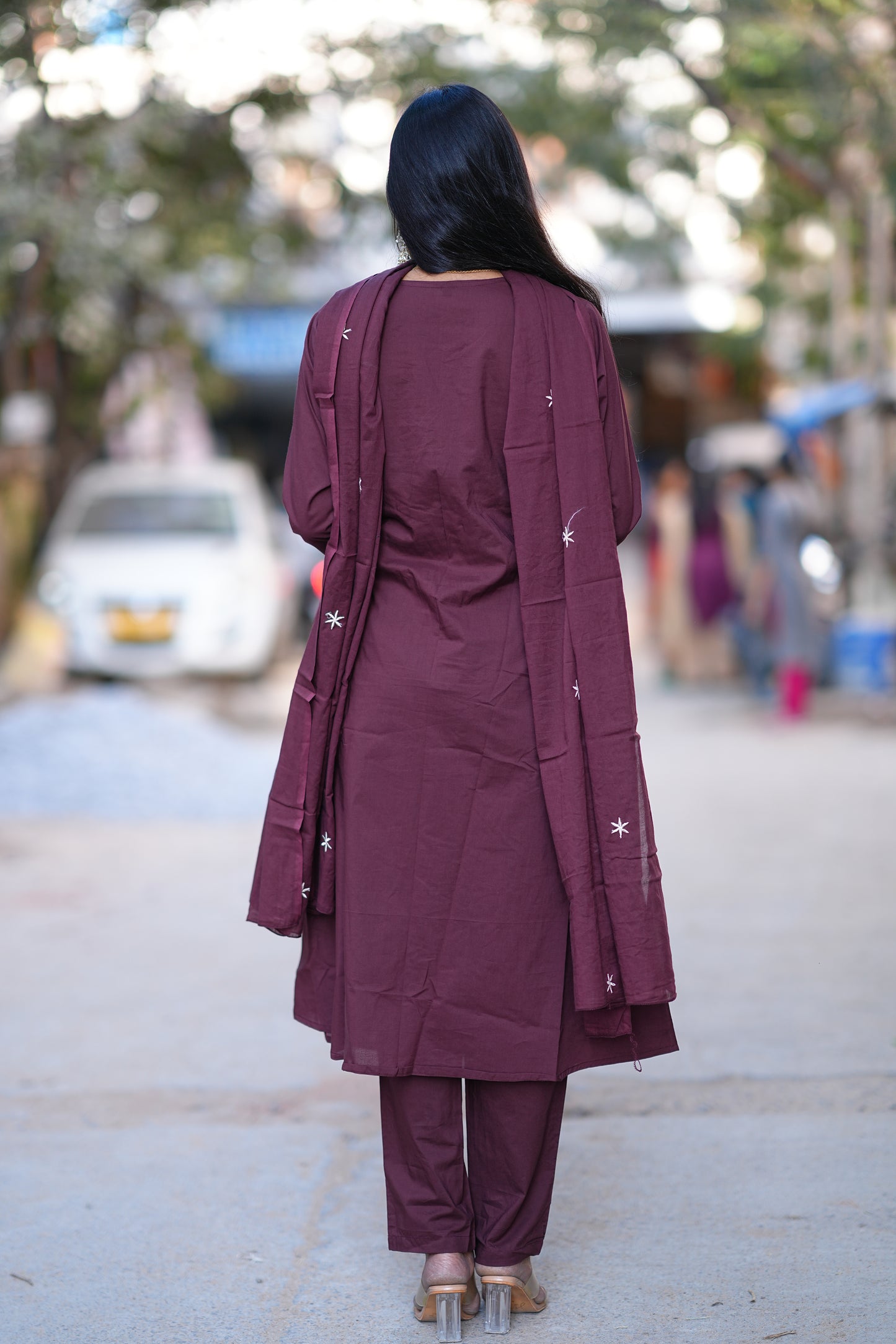 Wine Color Festive Wear 3 Piece Set in 92.5 Jaipur Cotton