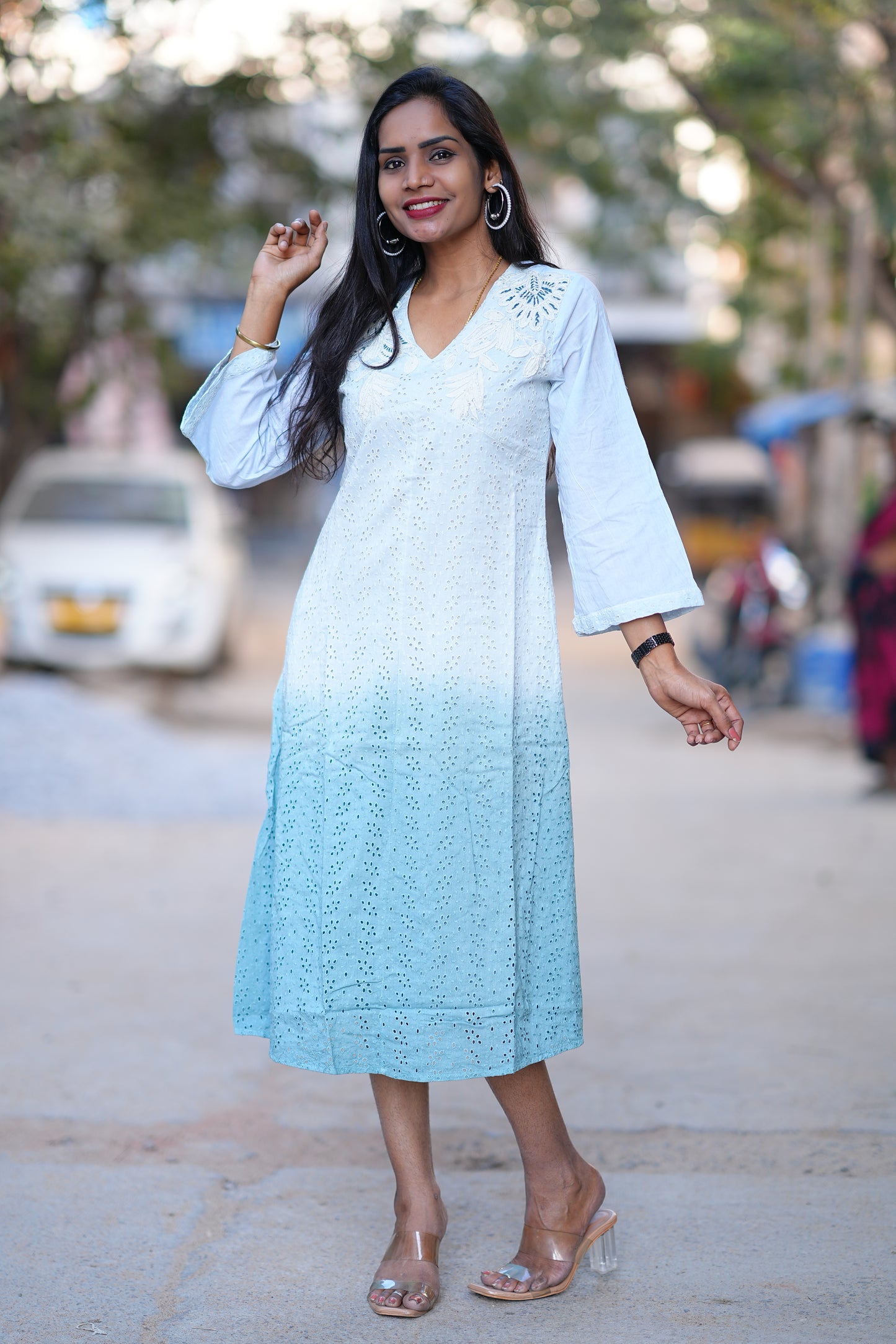 Premium Designer Wear Double Shade Frock