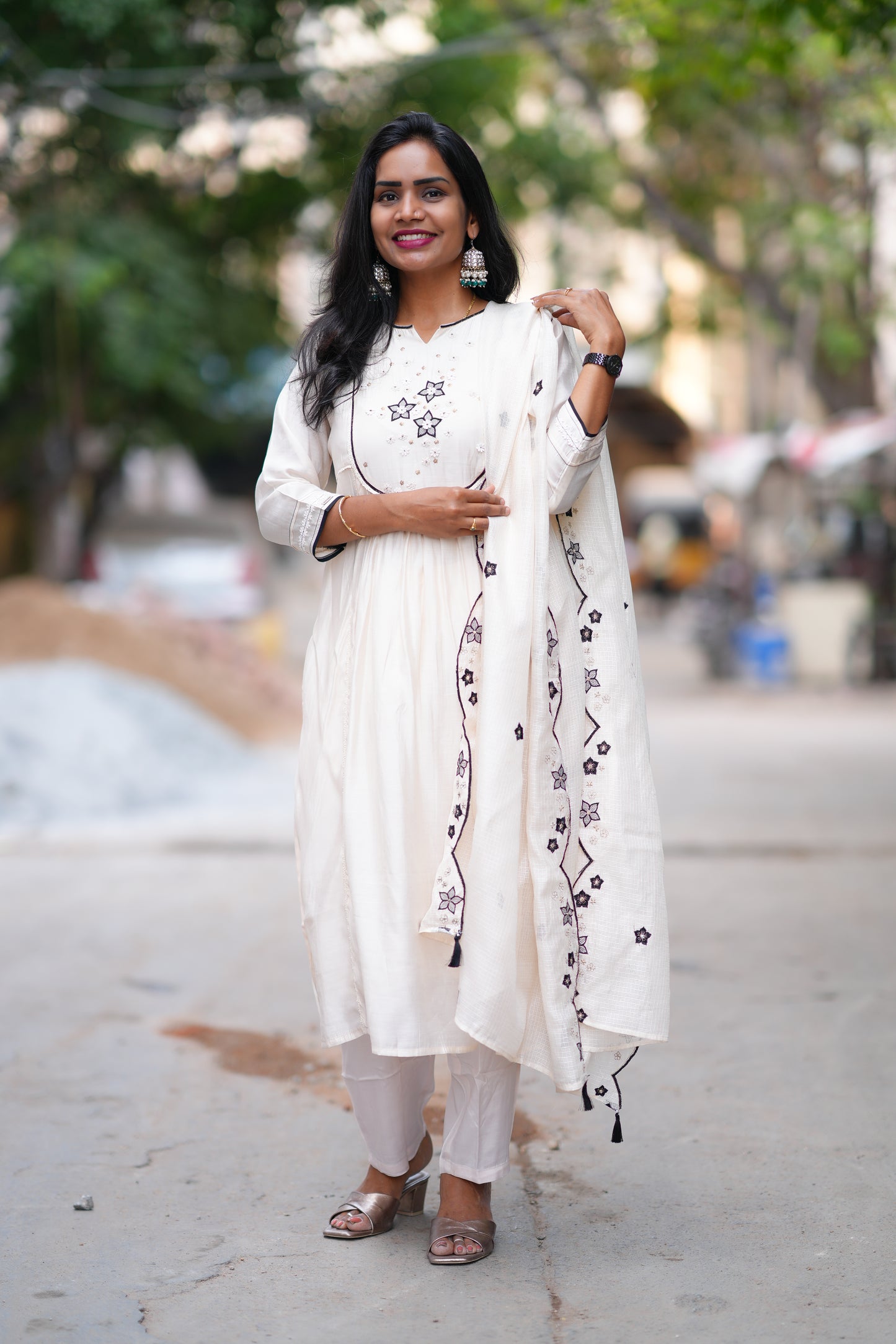 Cream Color Viscose Fabric Premium Party Wear Collection With complete Lining