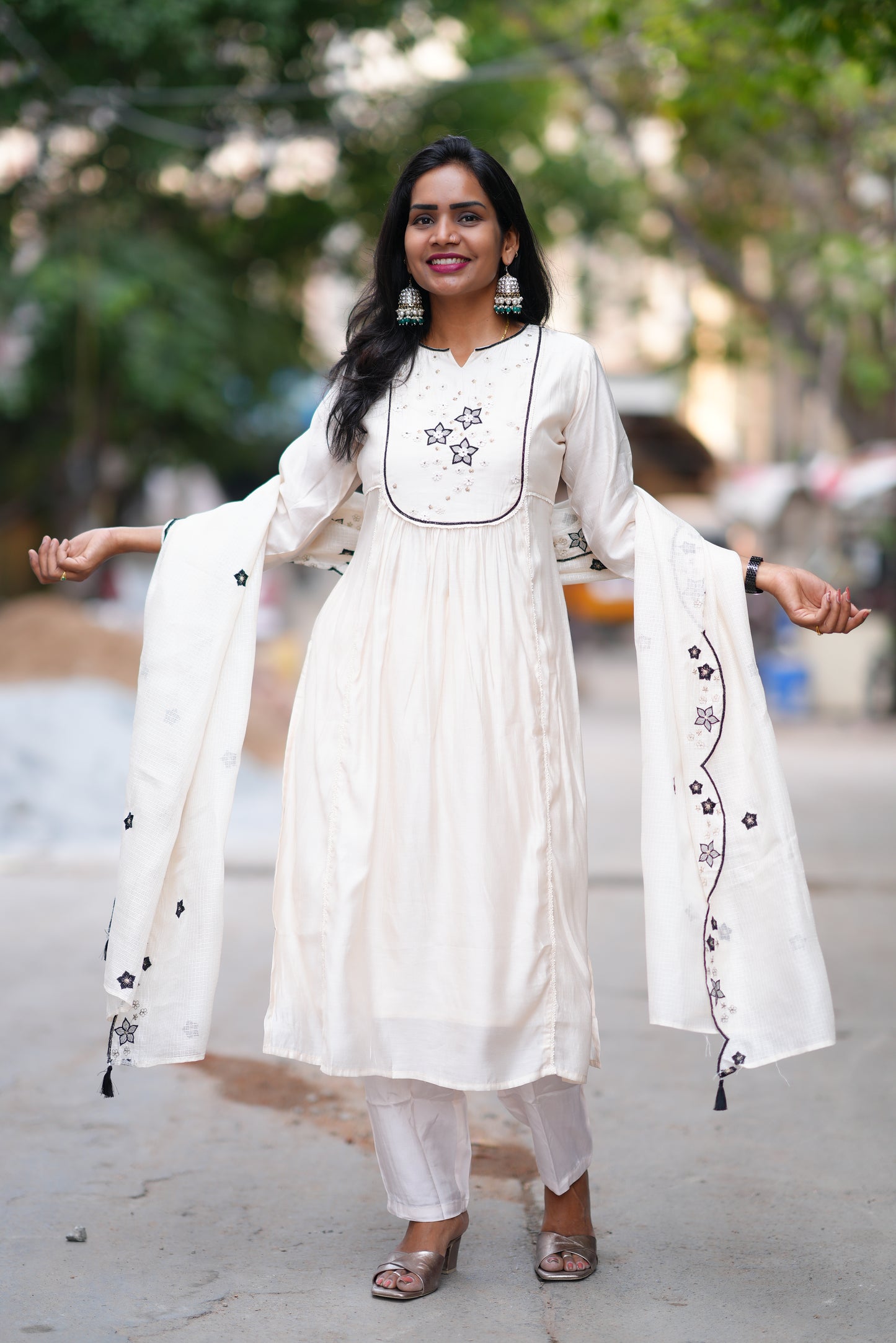 Cream Color Viscose Fabric Premium Party Wear Collection With complete Lining