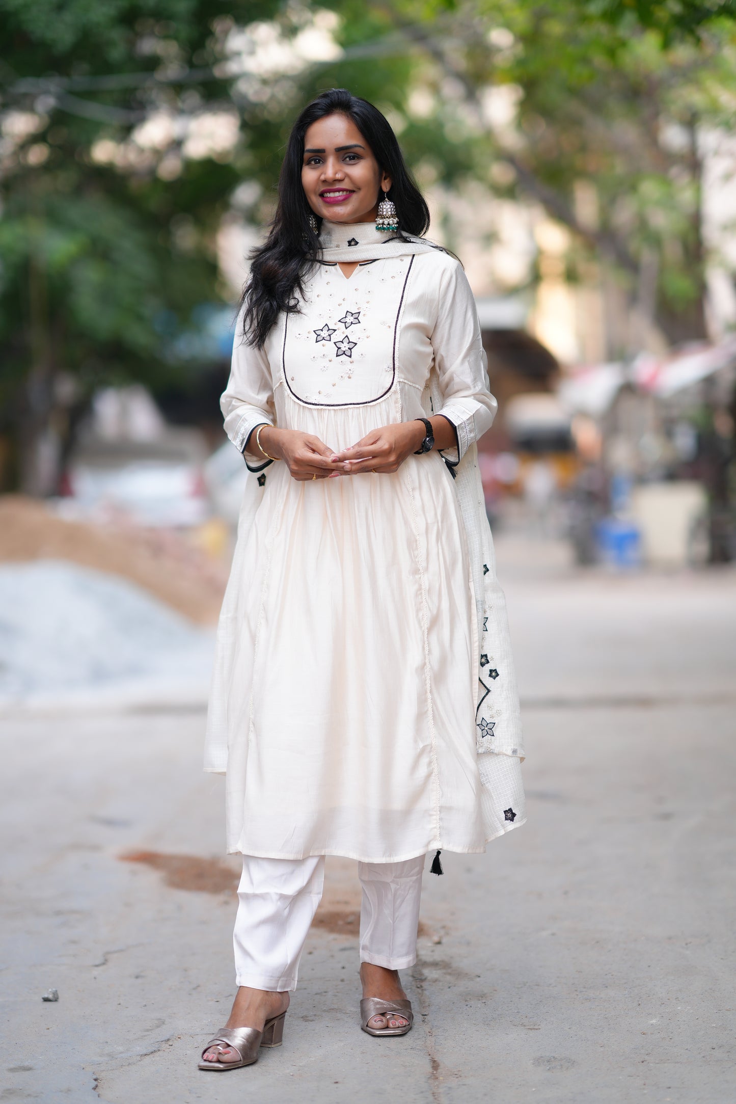 Cream Color Viscose Fabric Premium Party Wear Collection With complete Lining