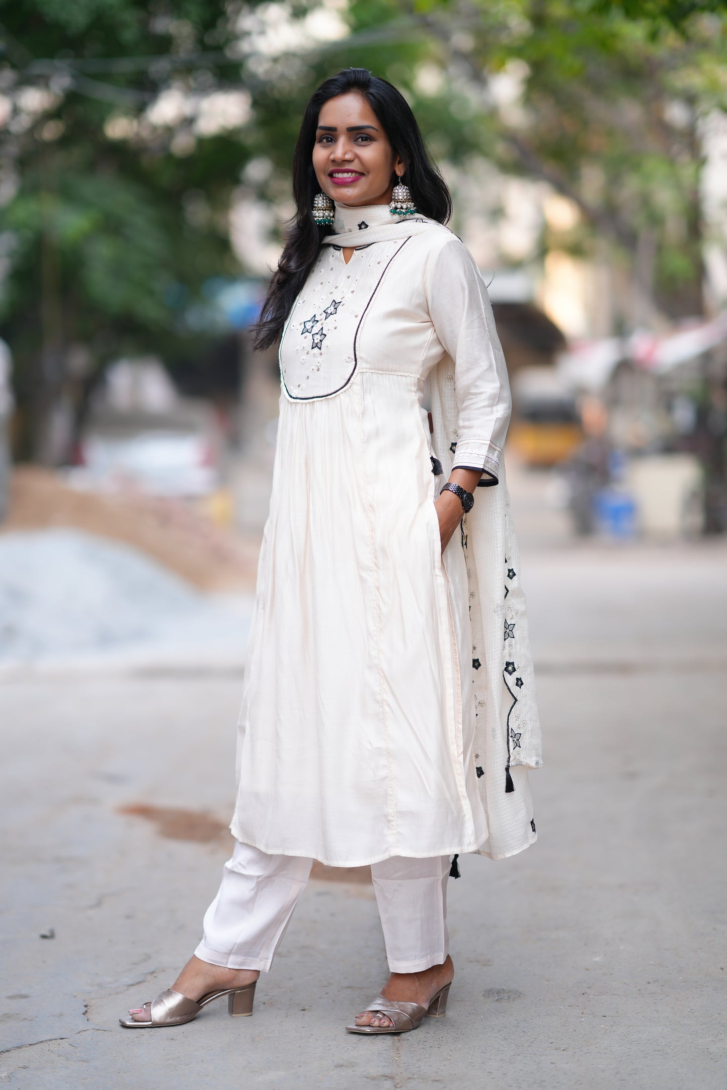 Cream Color Viscose Fabric Premium Party Wear Collection With complete Lining