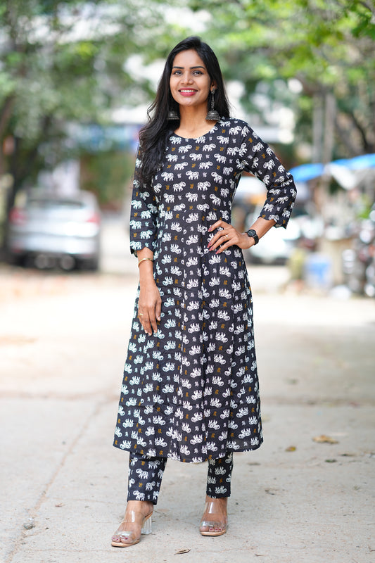 Black Color kalamkari Print Kali Pattern cordset