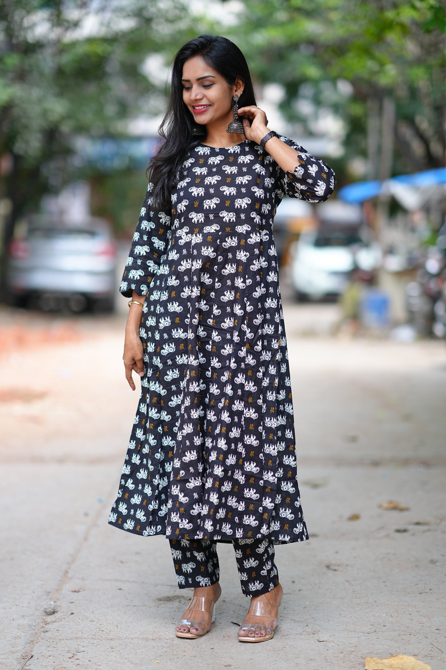 Black Color kalamkari Print Kali Pattern cordset