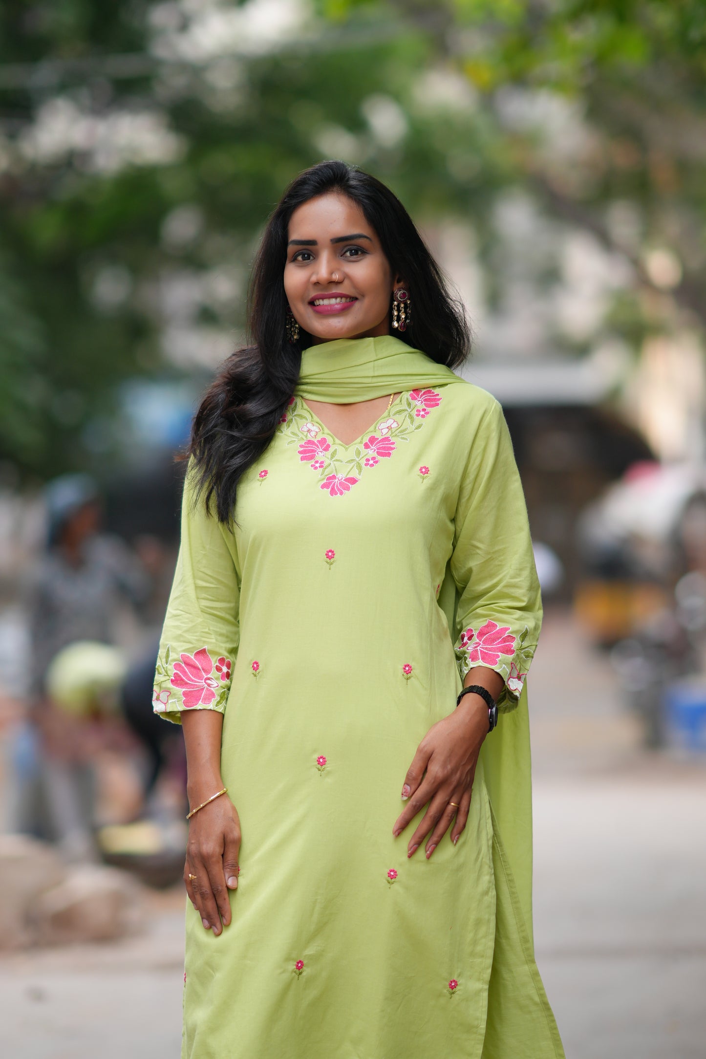 Pista Green Color Jaipur Cotton 3 Piece Set With Embroidery Work and Complete Lining