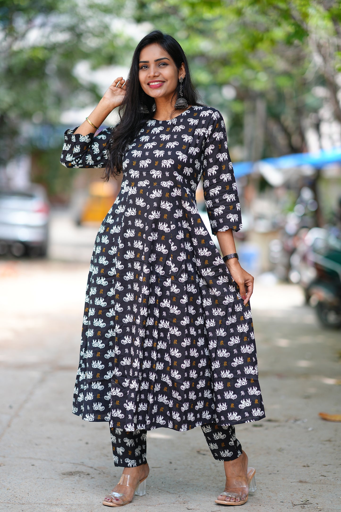 Black Color kalamkari Print Kali Pattern cordset