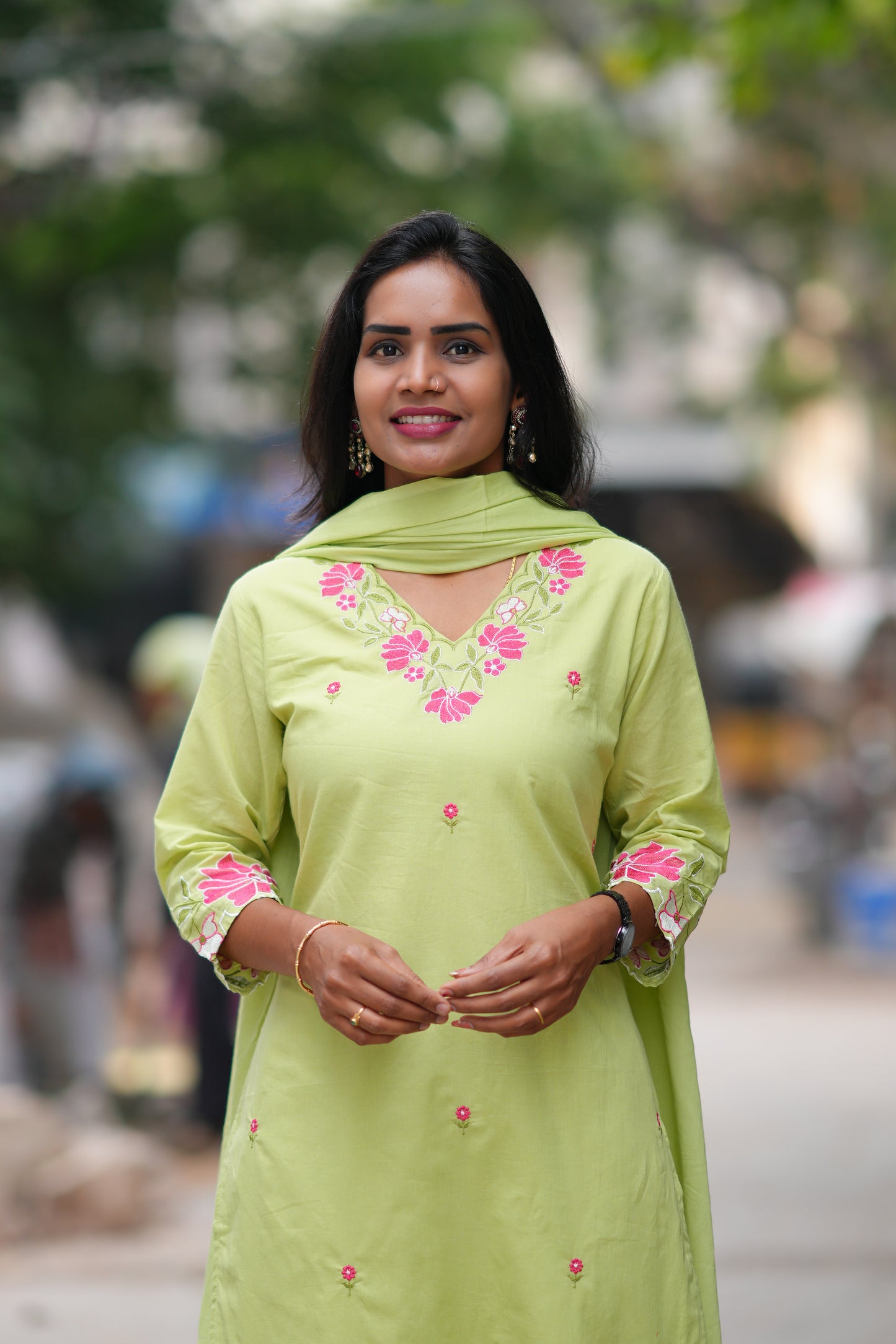 Pista Green Color Jaipur Cotton 3 Piece Set With Embroidery Work and Complete Lining