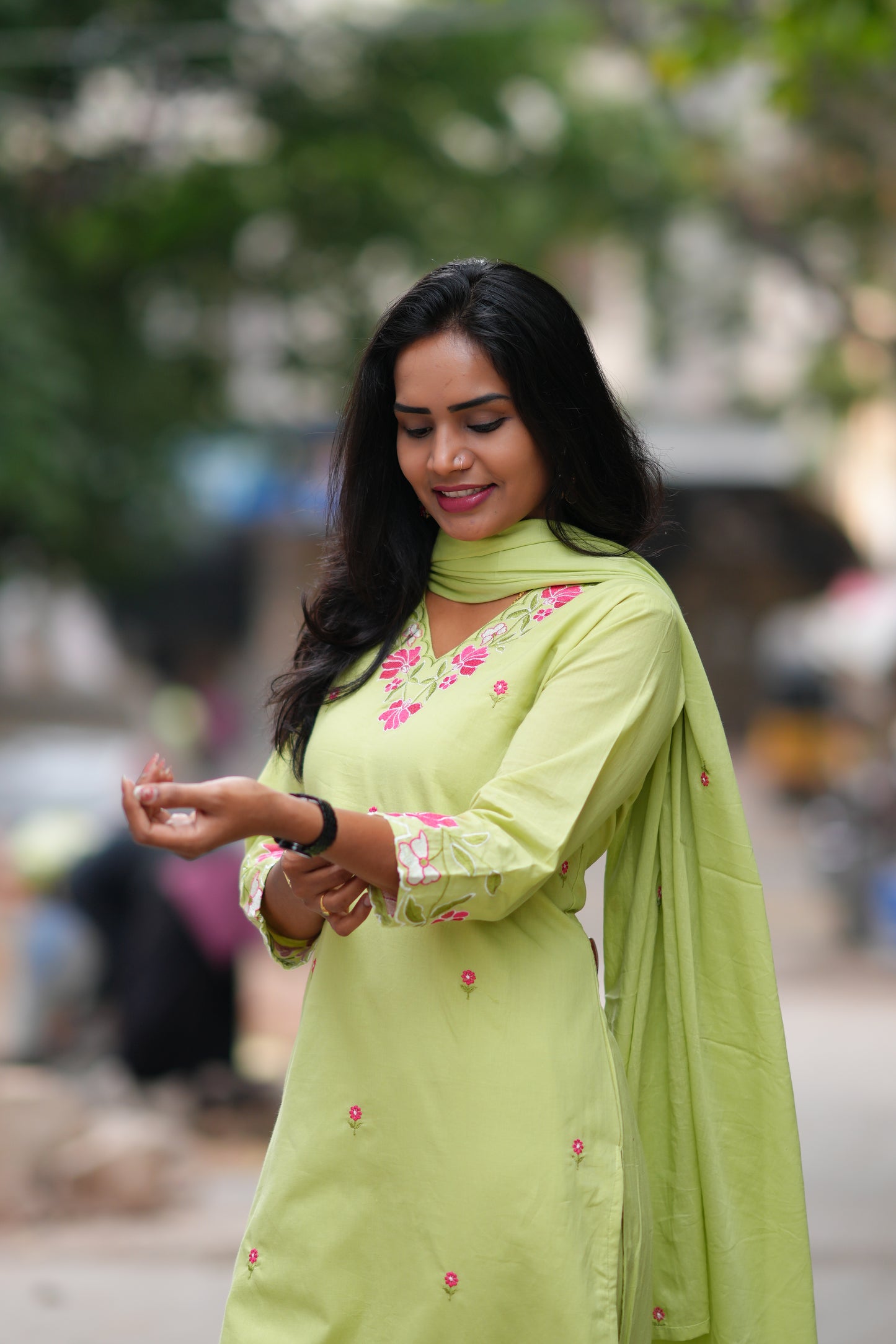 Pista Green Color Jaipur Cotton 3 Piece Set With Embroidery Work and Complete Lining