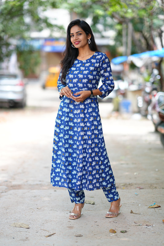 Blue Color kalamkari Print Kali Pattern cordset
