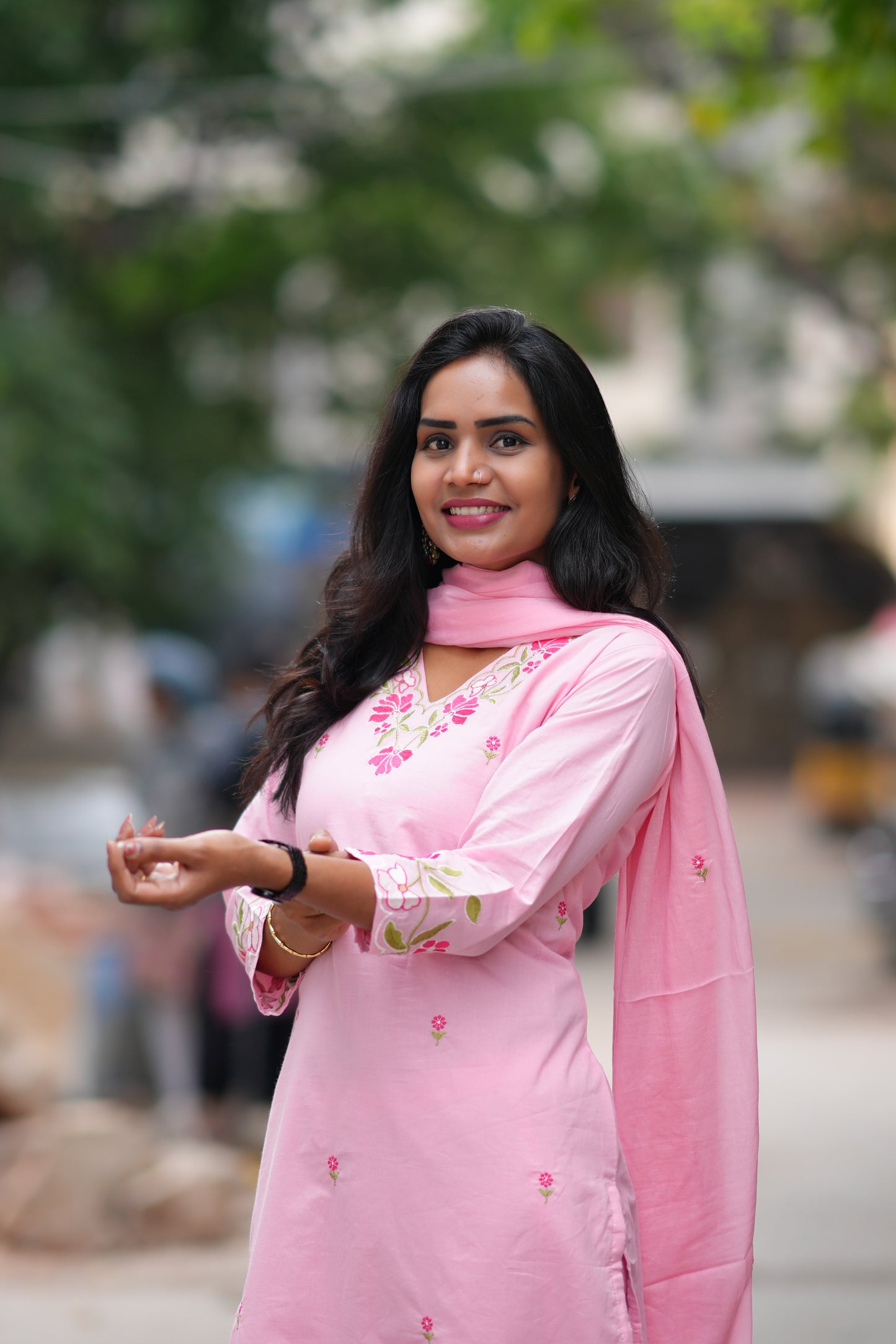 Pink Color Jaipur Cotton 3 Piece Set With Embroidery Work and Complete Lining