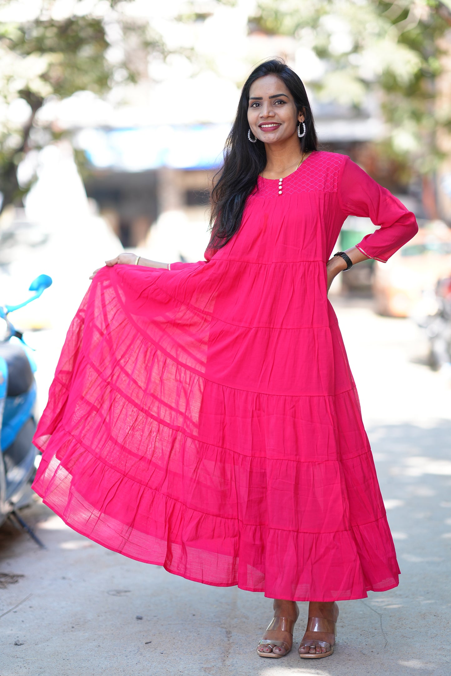 Pink Color Premium Mul Chanderi Frock With Lining