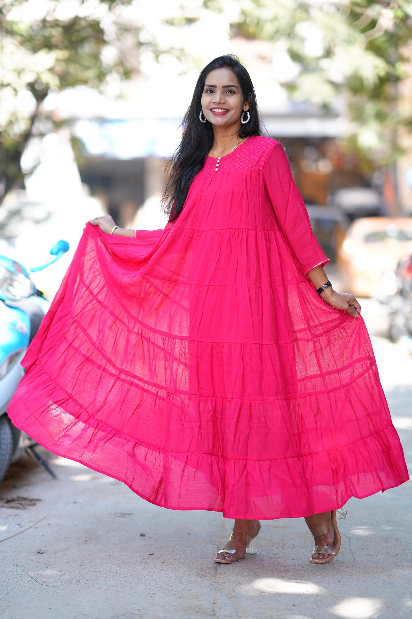Pink Color Premium Mul Chanderi Frock With Lining