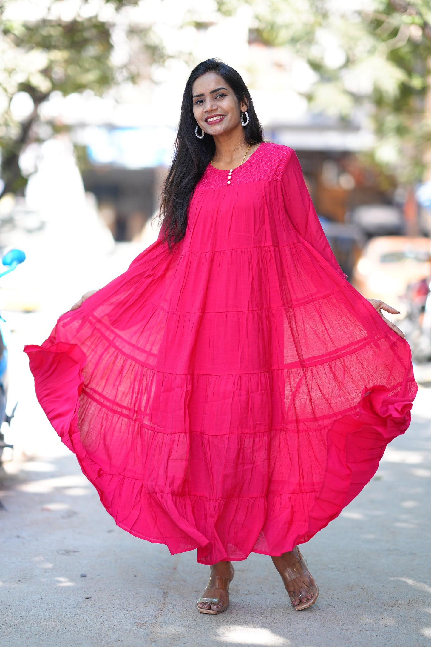 Pink Color Premium Mul Chanderi Frock With Lining