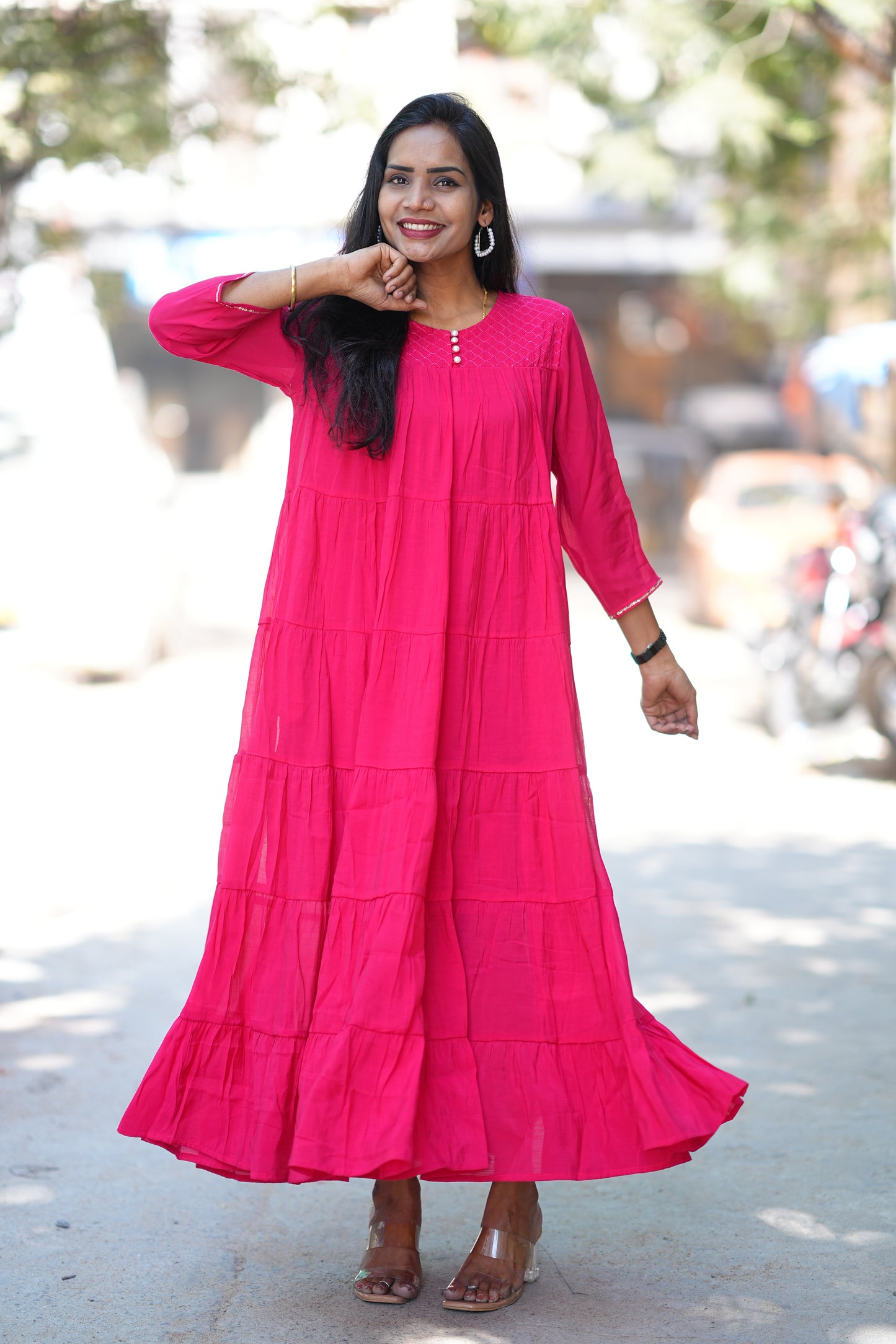 Pink Color Premium Mul Chanderi Frock With Lining