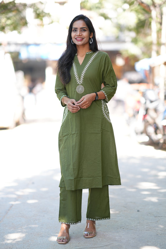 Stylish Green Color cord set With Embroidery Work