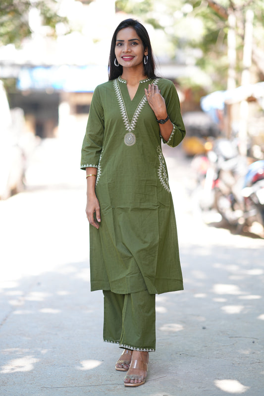 Stylish Green Color cord set With Embroidery Work