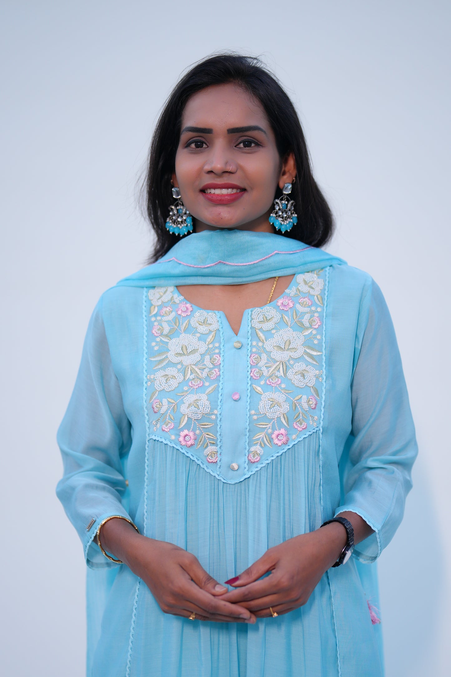 Aqua Green Viscose Fabric Party Wear 3 Piece Set With Kota Duppata and Complete Lining