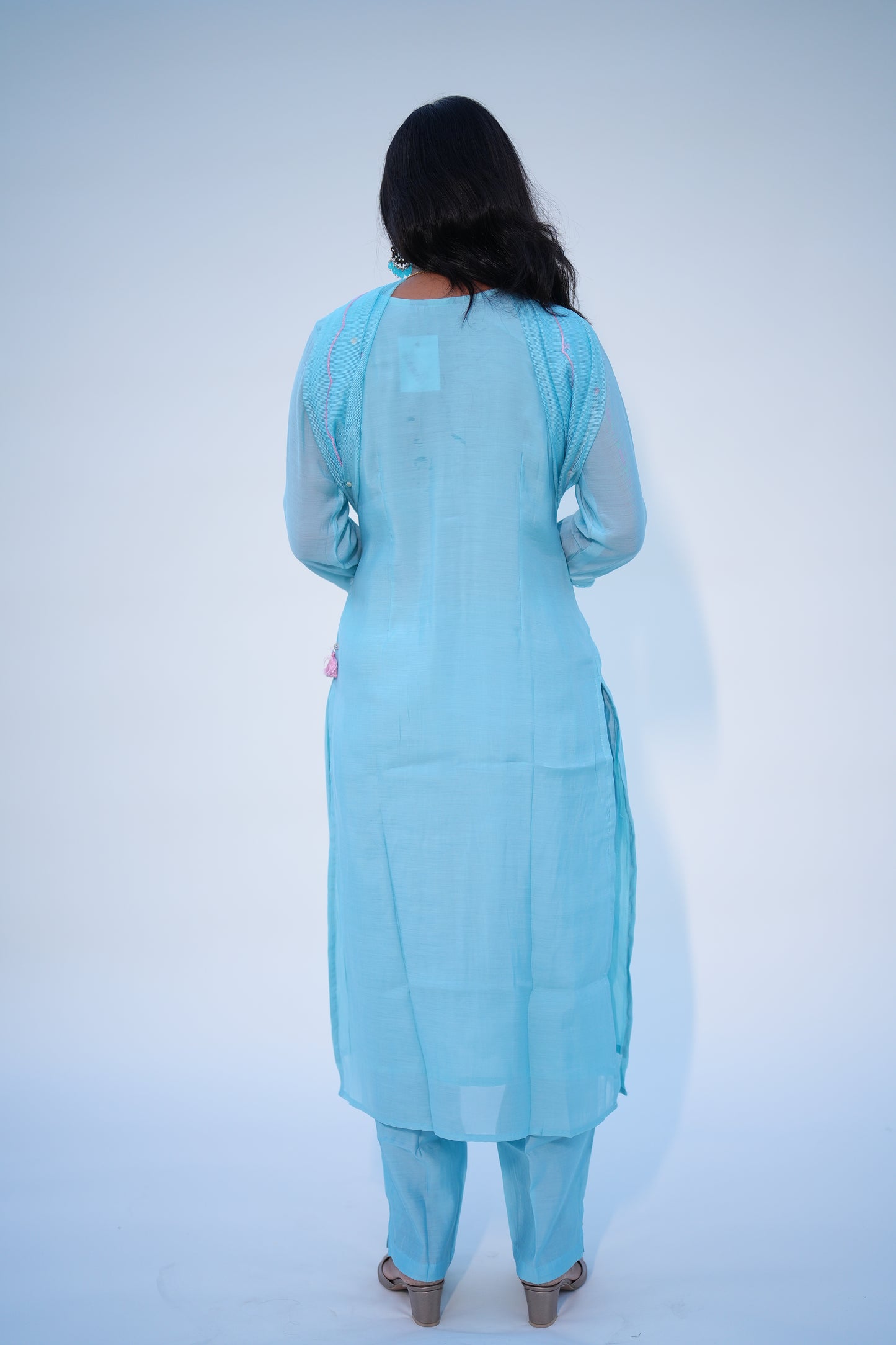 Aqua Green Viscose Fabric Party Wear 3 Piece Set With Kota Duppata and Complete Lining