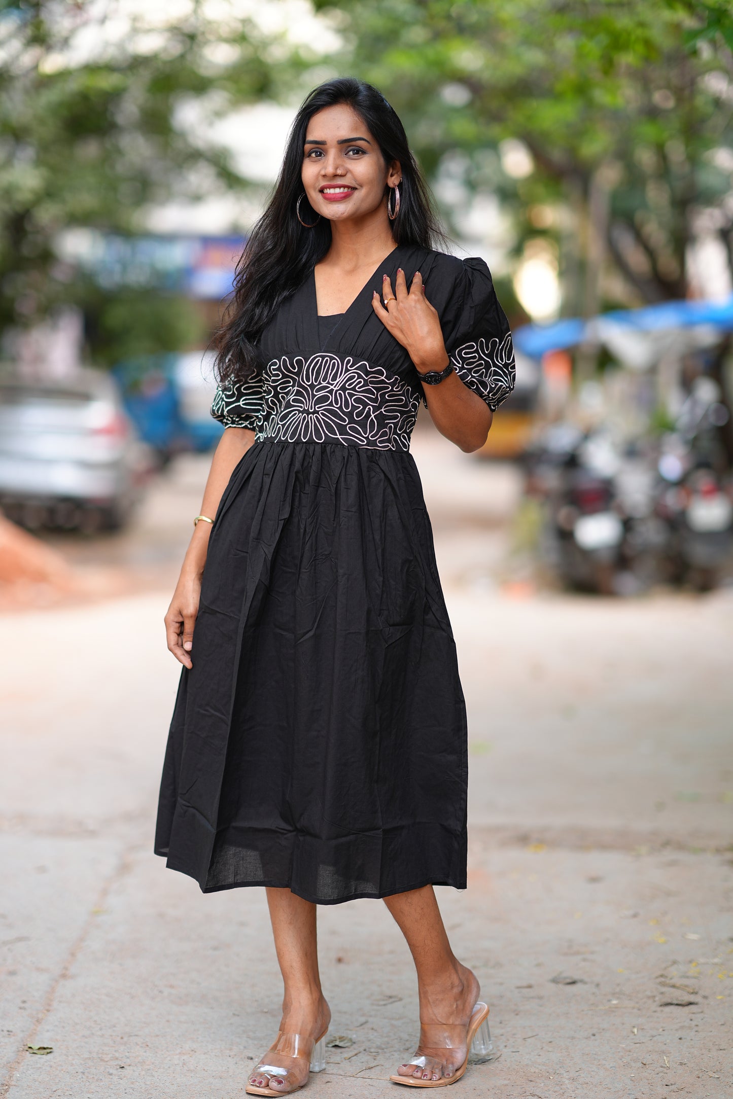 Black Color Designer Frock in Cotton