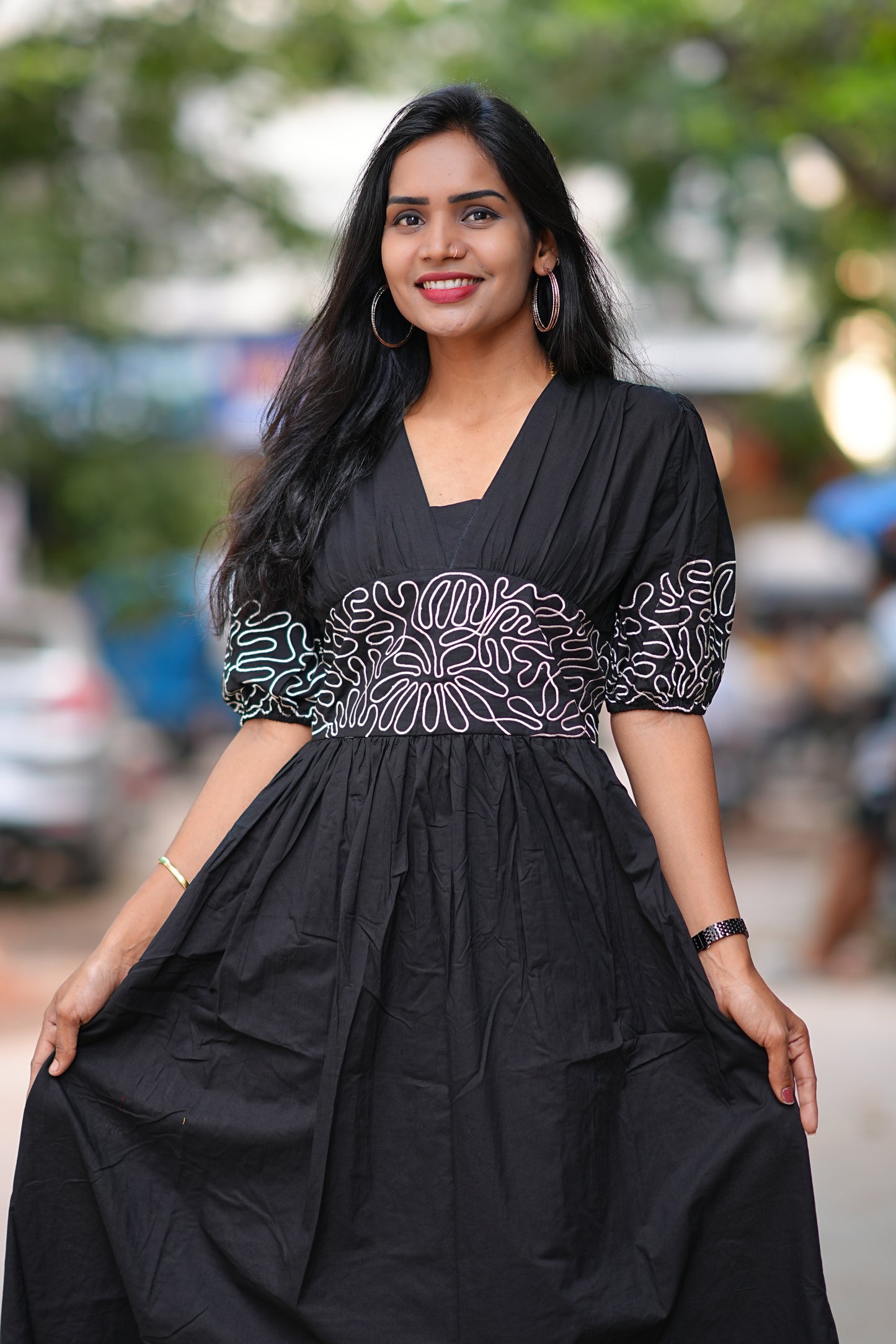 Black Color Designer Frock in Cotton