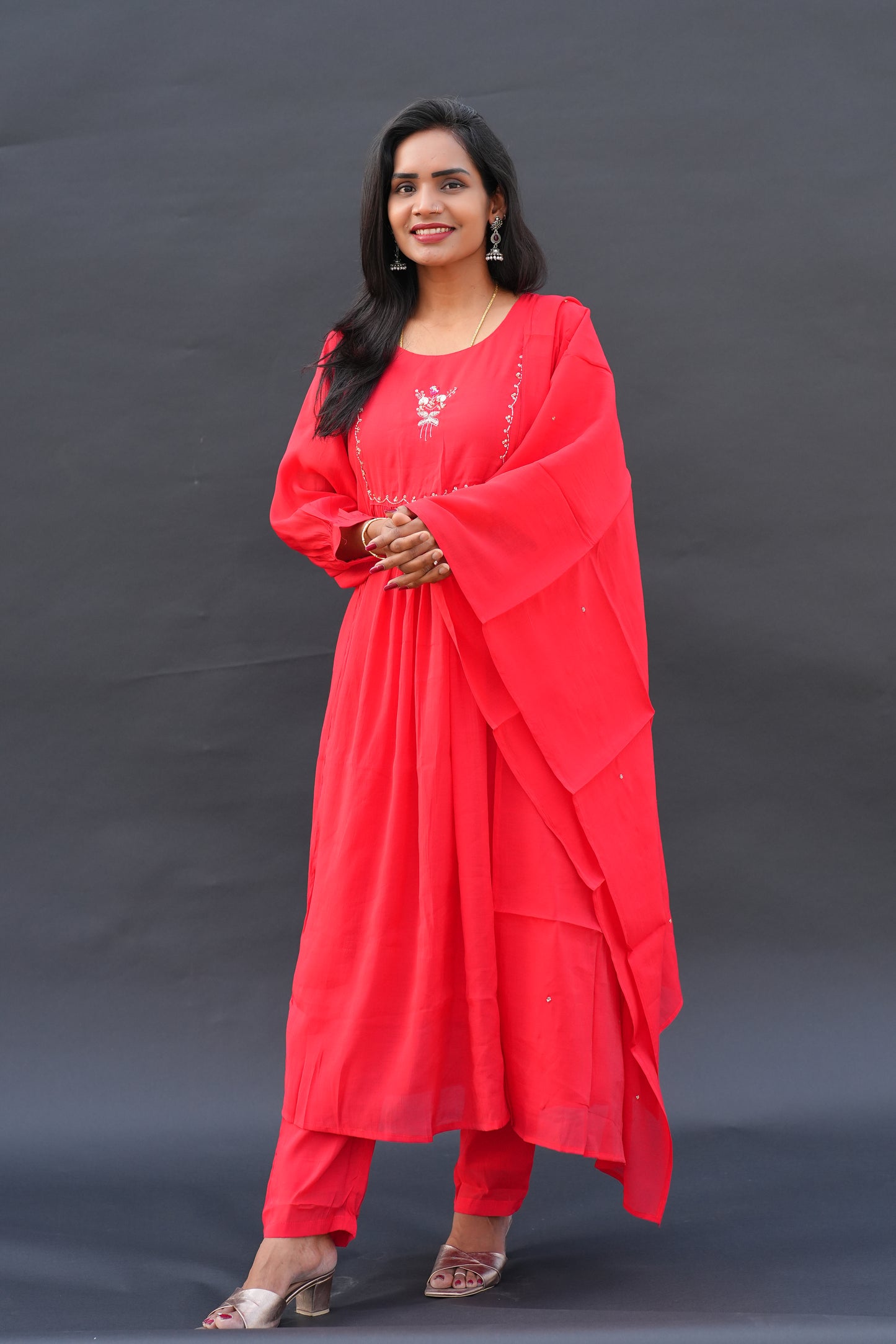 Red Color Mul Chanderi Festive Wear 3 Piece Set With Gota Patti work and Full Lining