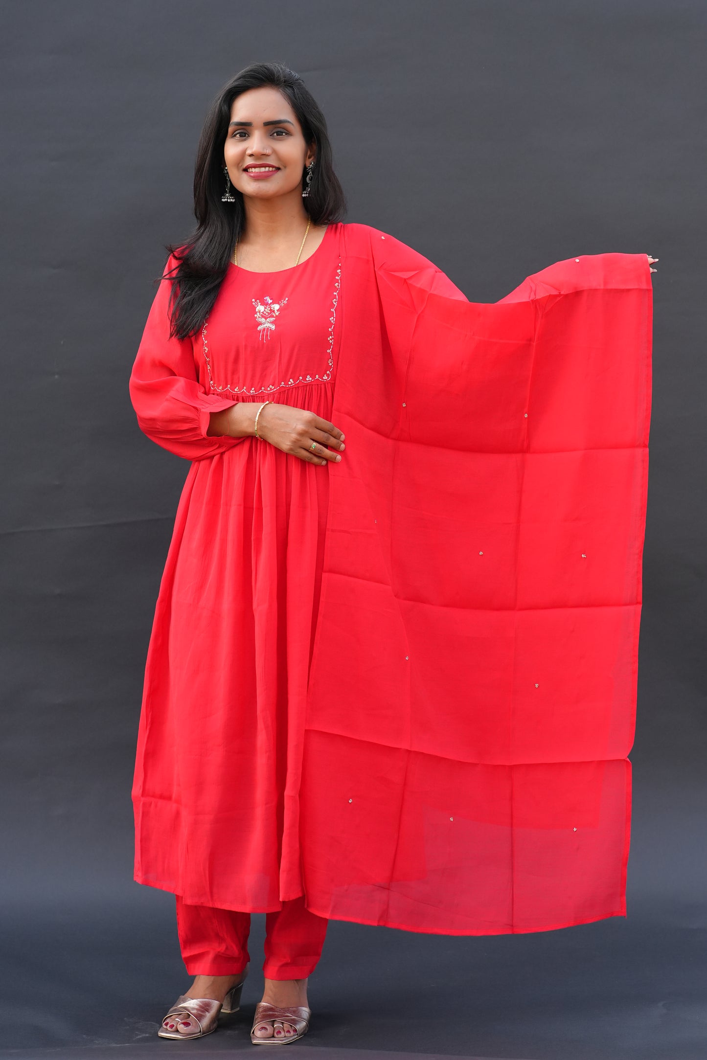Red Color Mul Chanderi Festive Wear 3 Piece Set With Gota Patti work and Full Lining