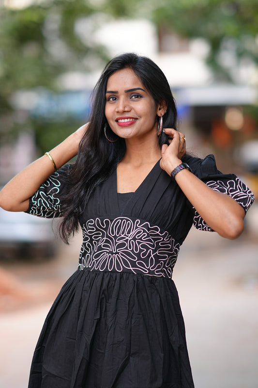 Black Color Designer Frock in Cotton