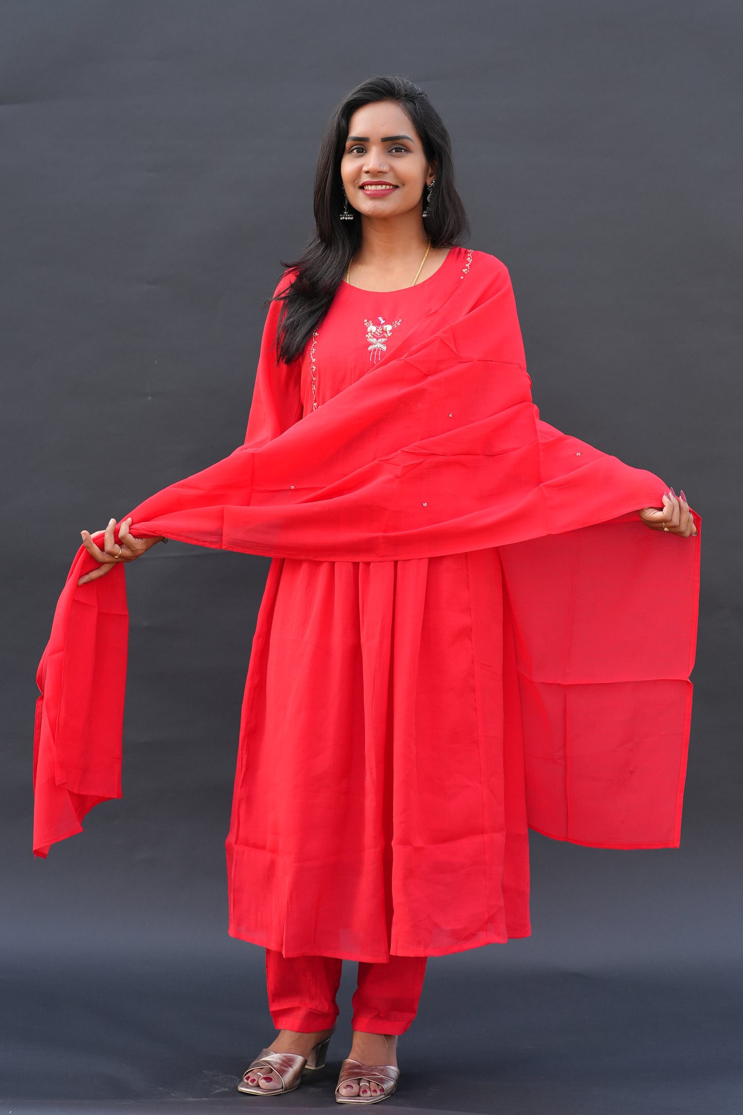 Red Color Mul Chanderi Festive Wear 3 Piece Set With Gota Patti work and Full Lining