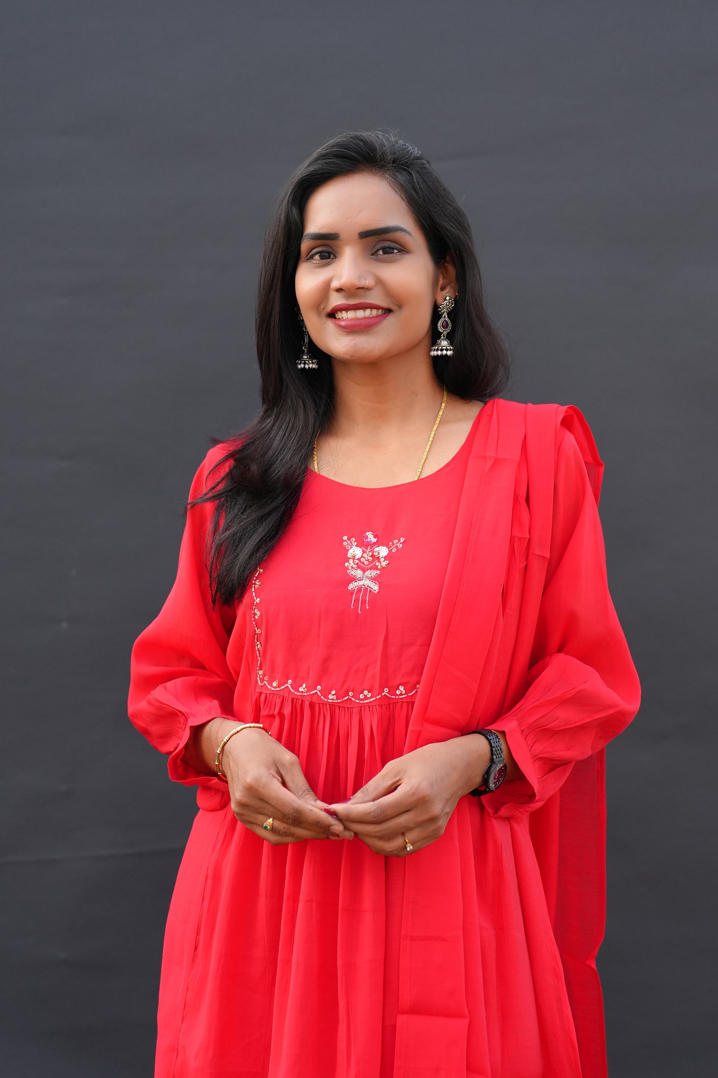 Red Color Mul Chanderi Festive Wear 3 Piece Set With Gota Patti work and Full Lining