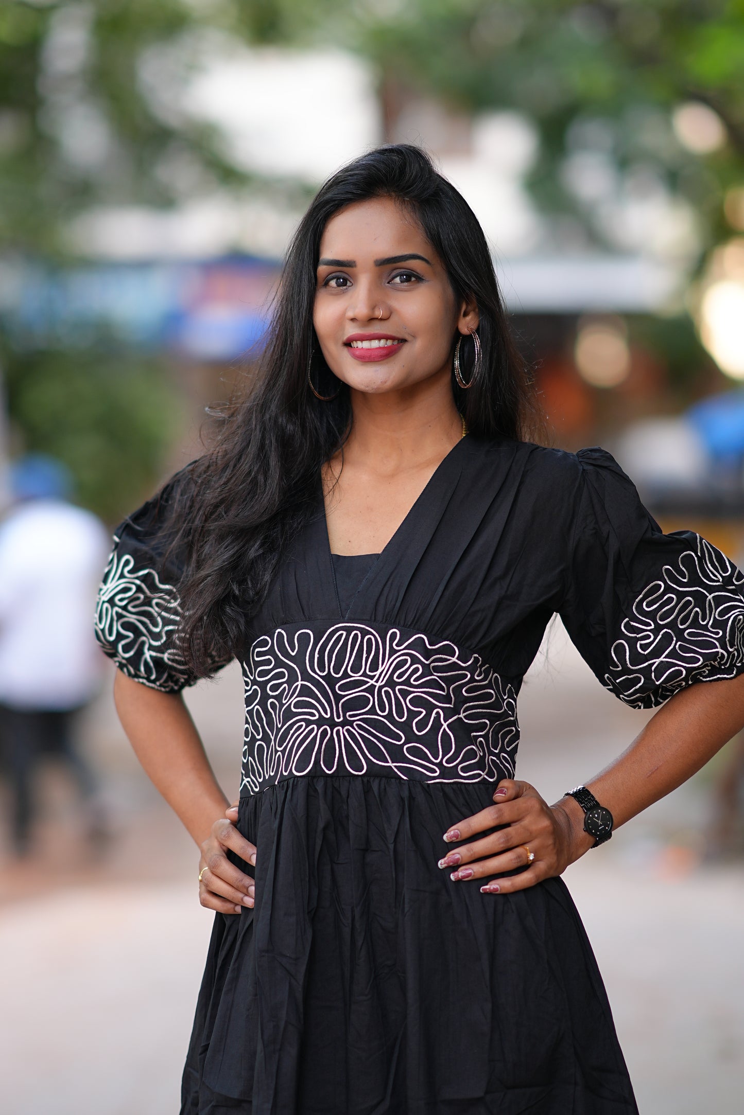 Black Color Designer Frock in Cotton