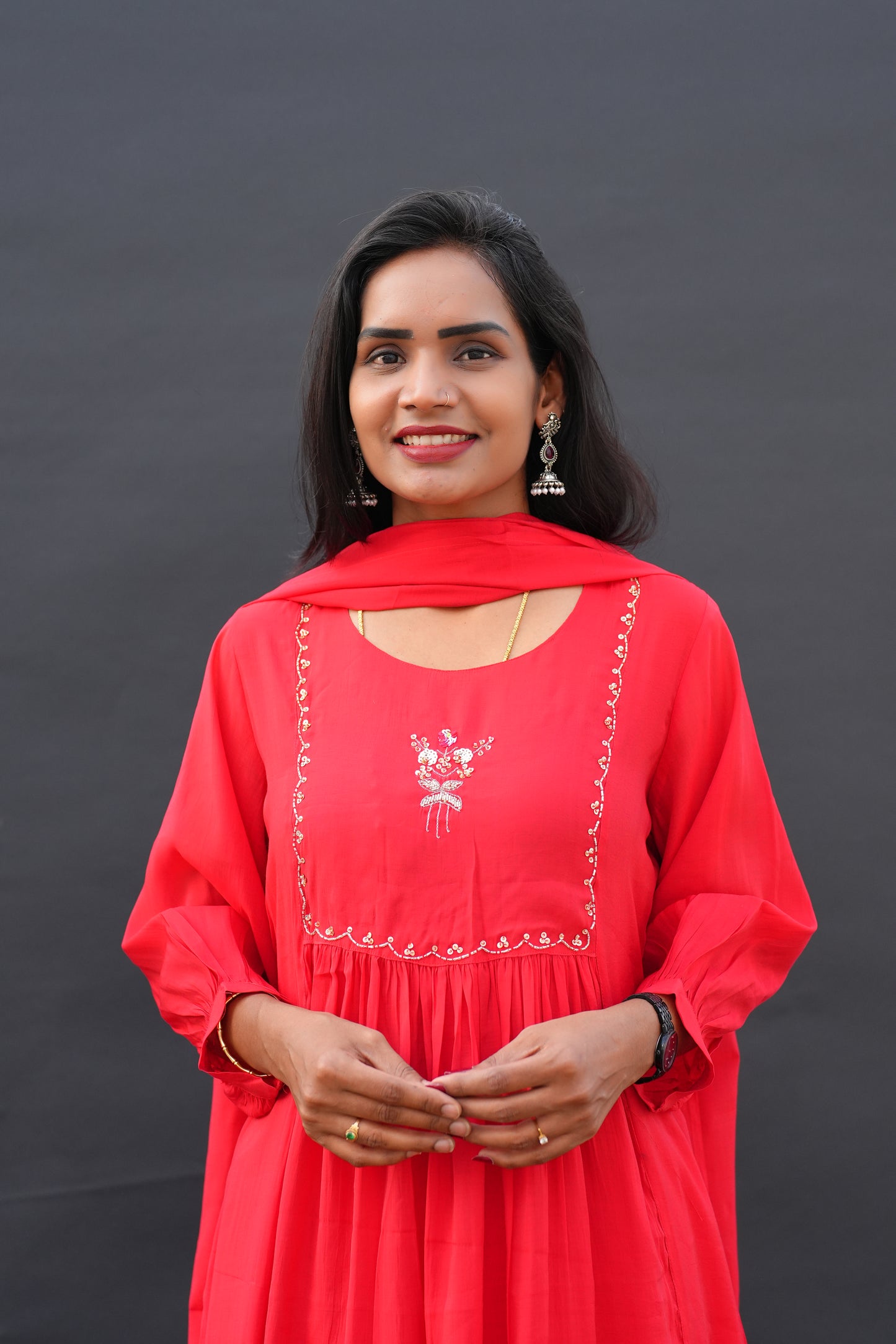 Red Color Mul Chanderi Festive Wear 3 Piece Set With Gota Patti work and Full Lining