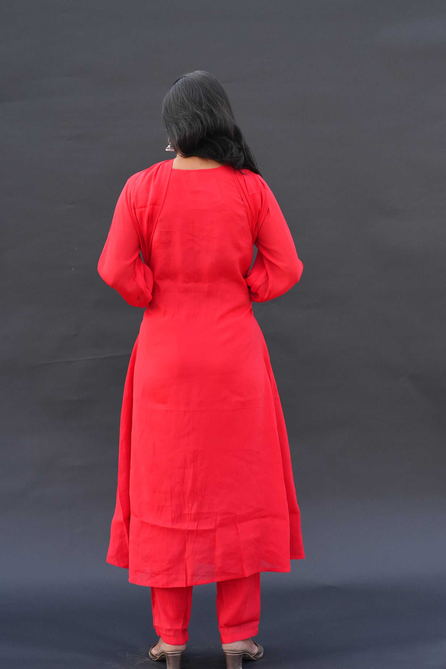 Red Color Mul Chanderi Festive Wear 3 Piece Set With Gota Patti work and Full Lining