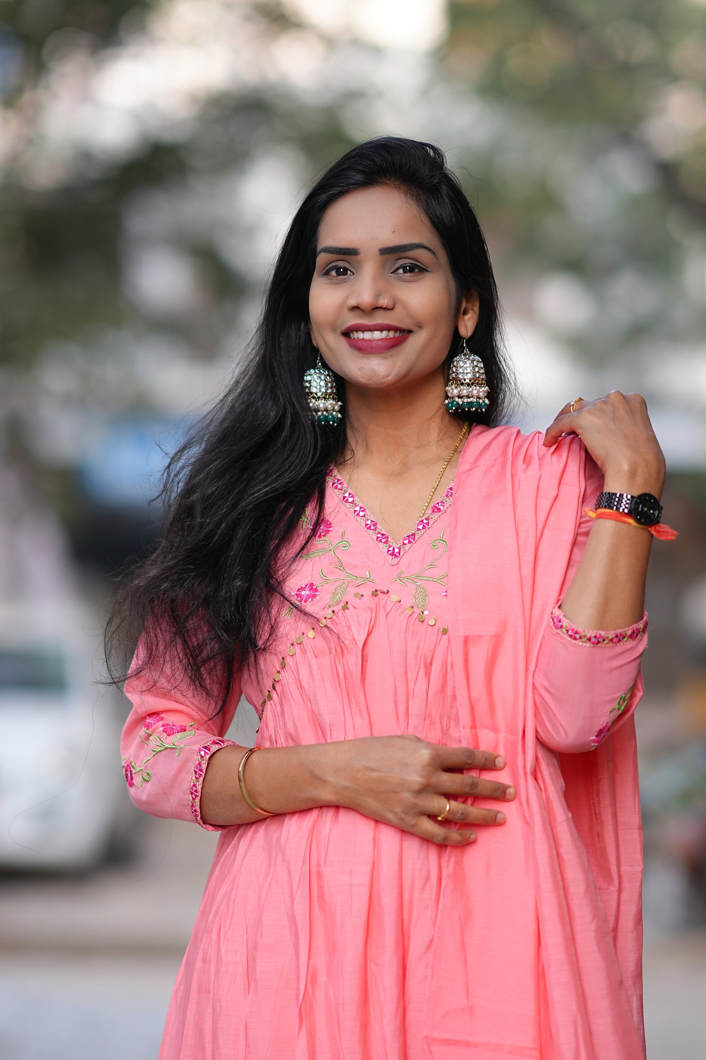 Peach Color Mul Chanderi Festive Wear 3 Piece Set With With Full Lining