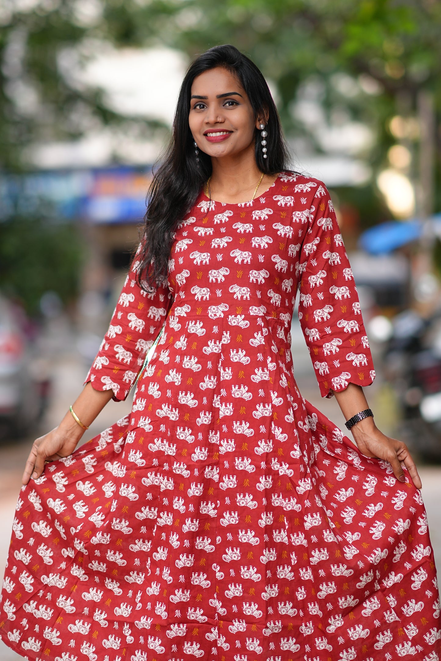 Red Color Kali Pattern Cord Set With Kalamkari Print