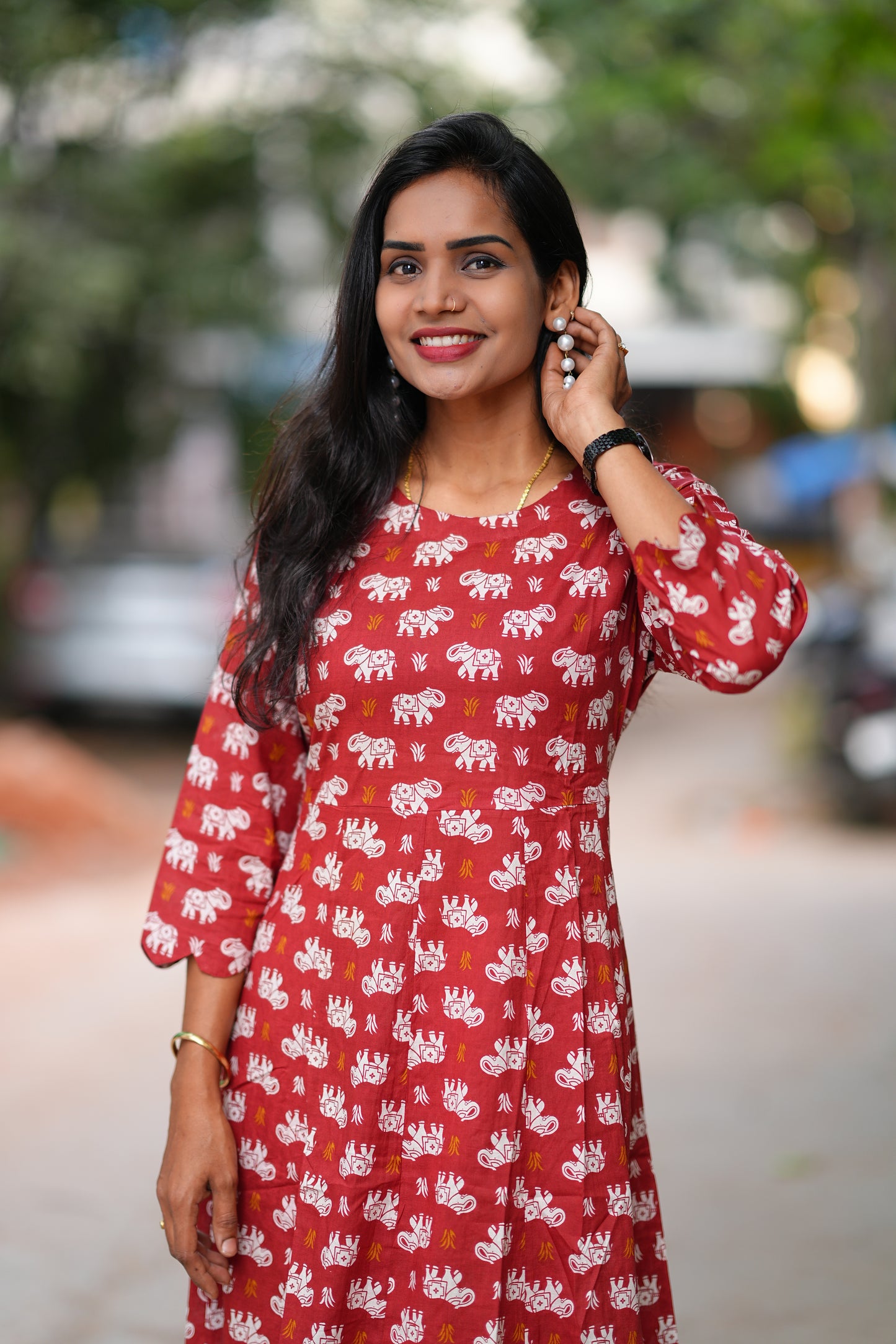 Red Color Kali Pattern Cord Set With Kalamkari Print