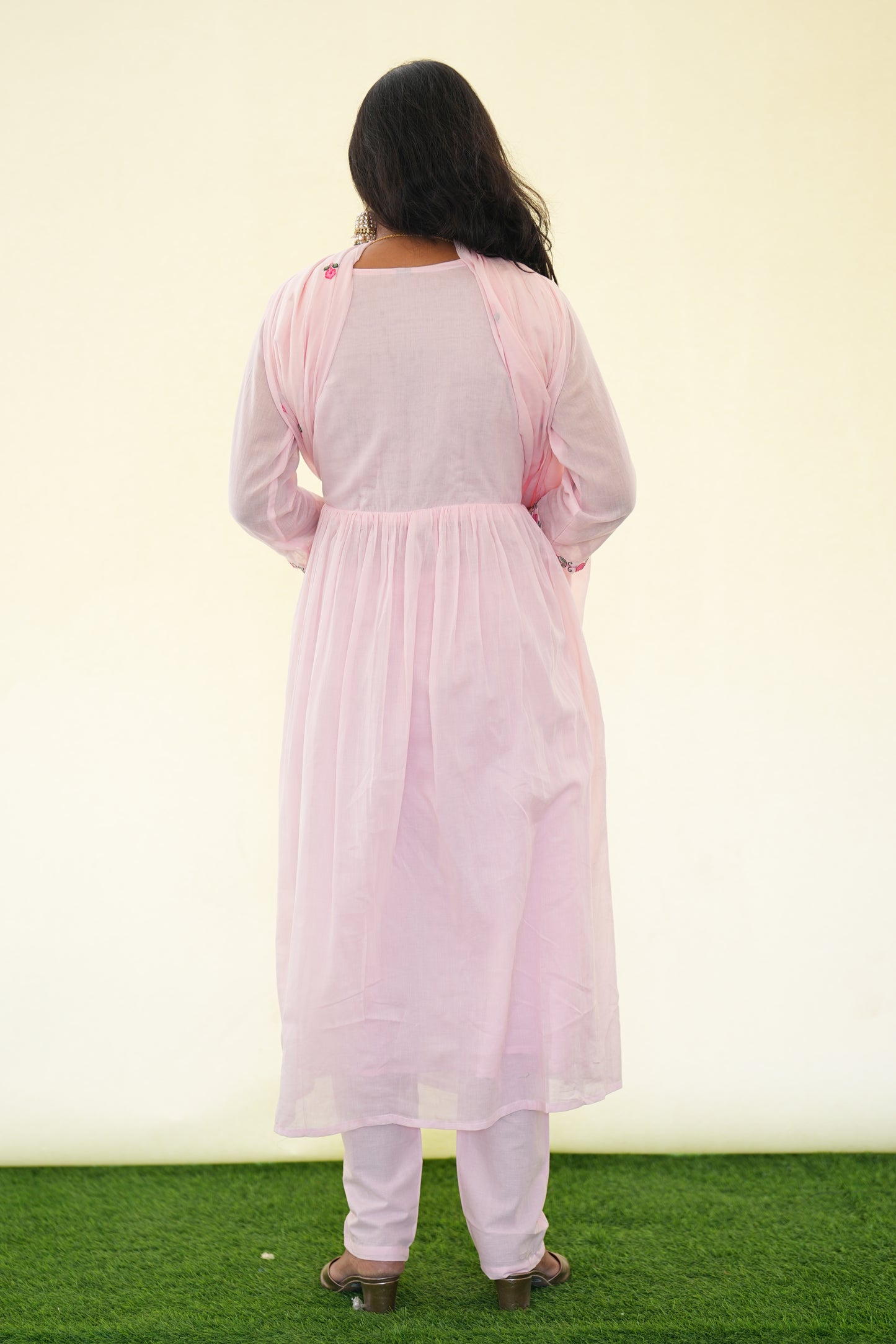 Pink Color Mul Cotton 3 Piece Set with Complete Lining and embroidery Work